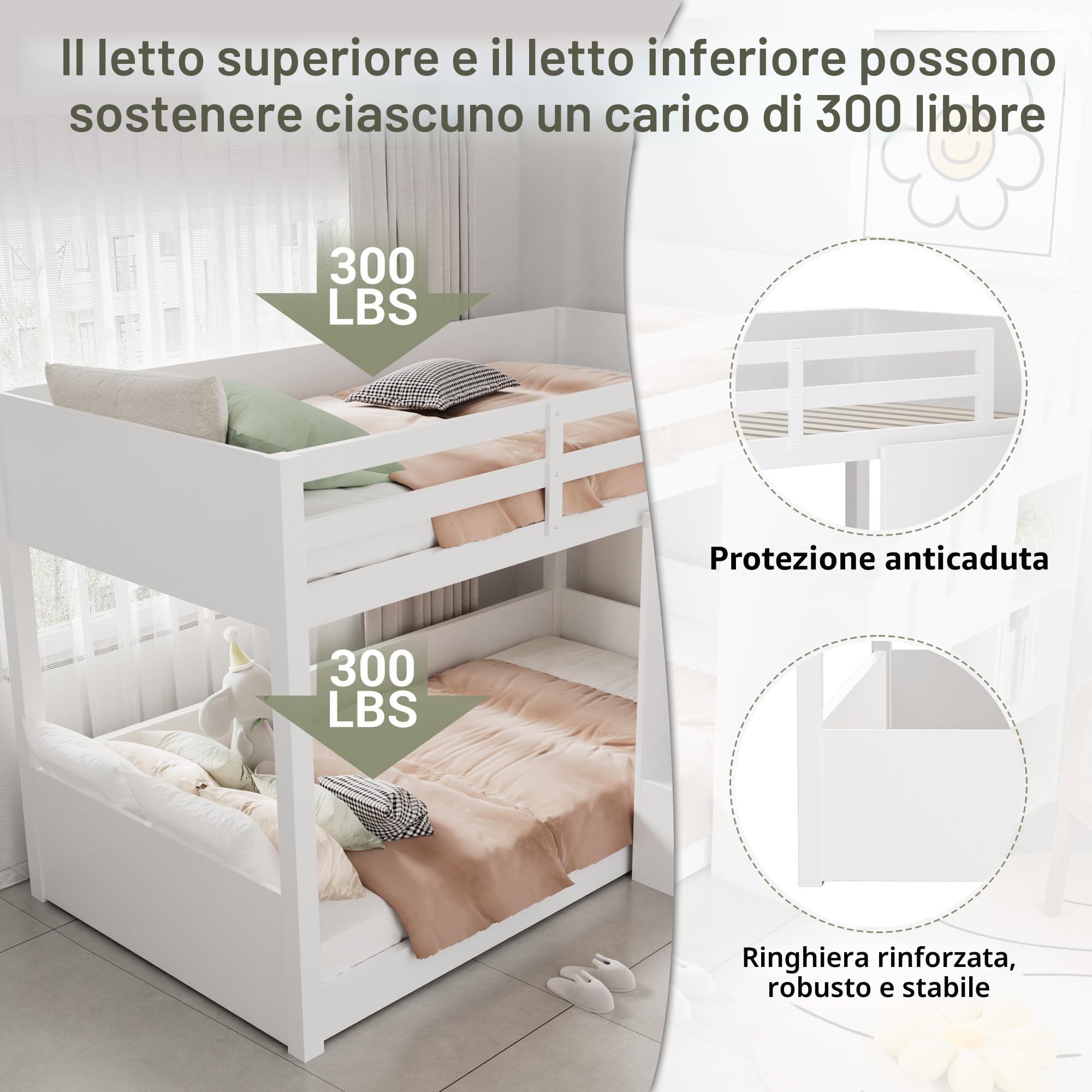 Dolamaní Letto a Castello 90x200 con Scala Bianco