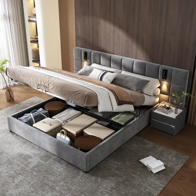 Dolamani letto imbottito contenitore 180x200 grigio velluto