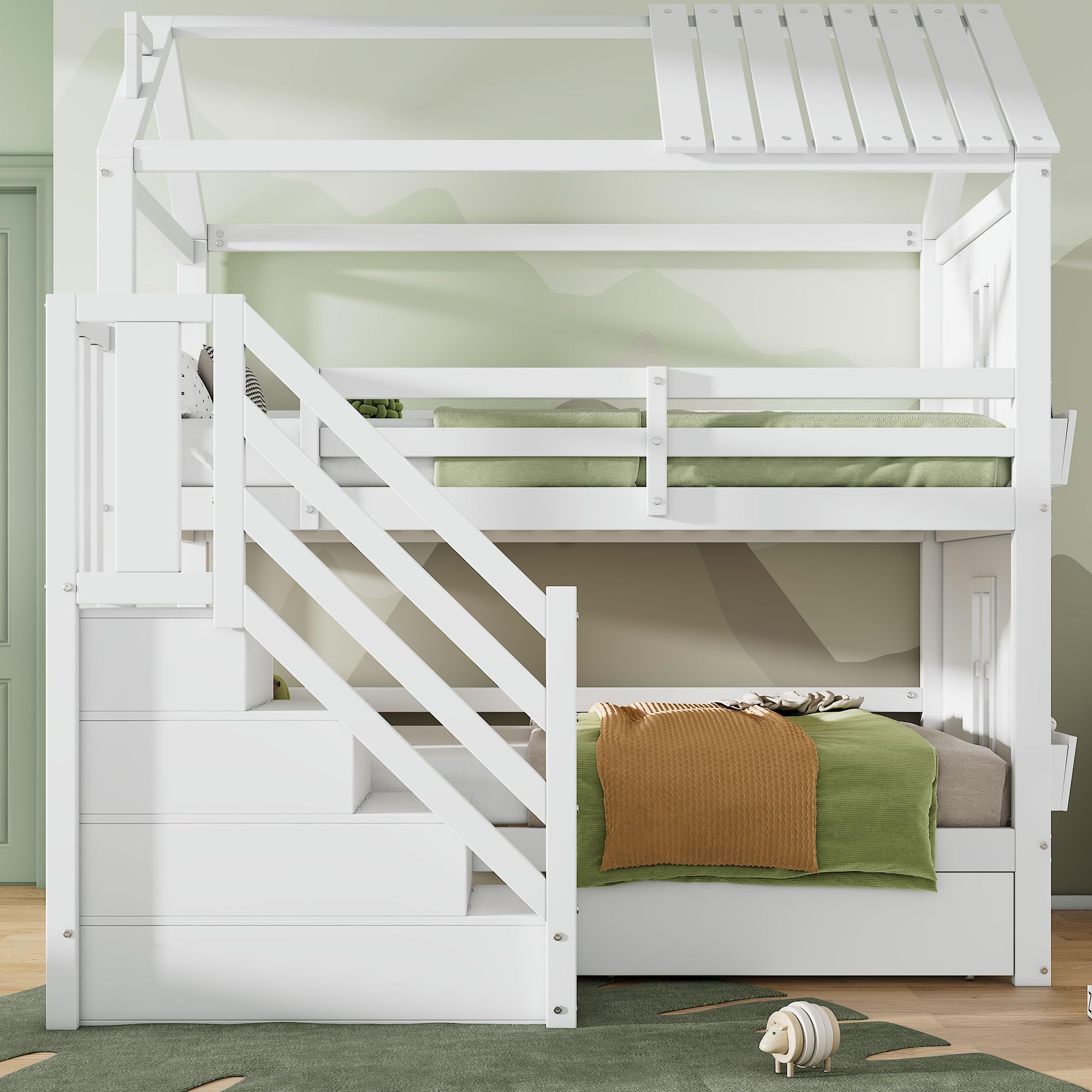 Dolamaní letto a castello bambini bianco 90x200 pino