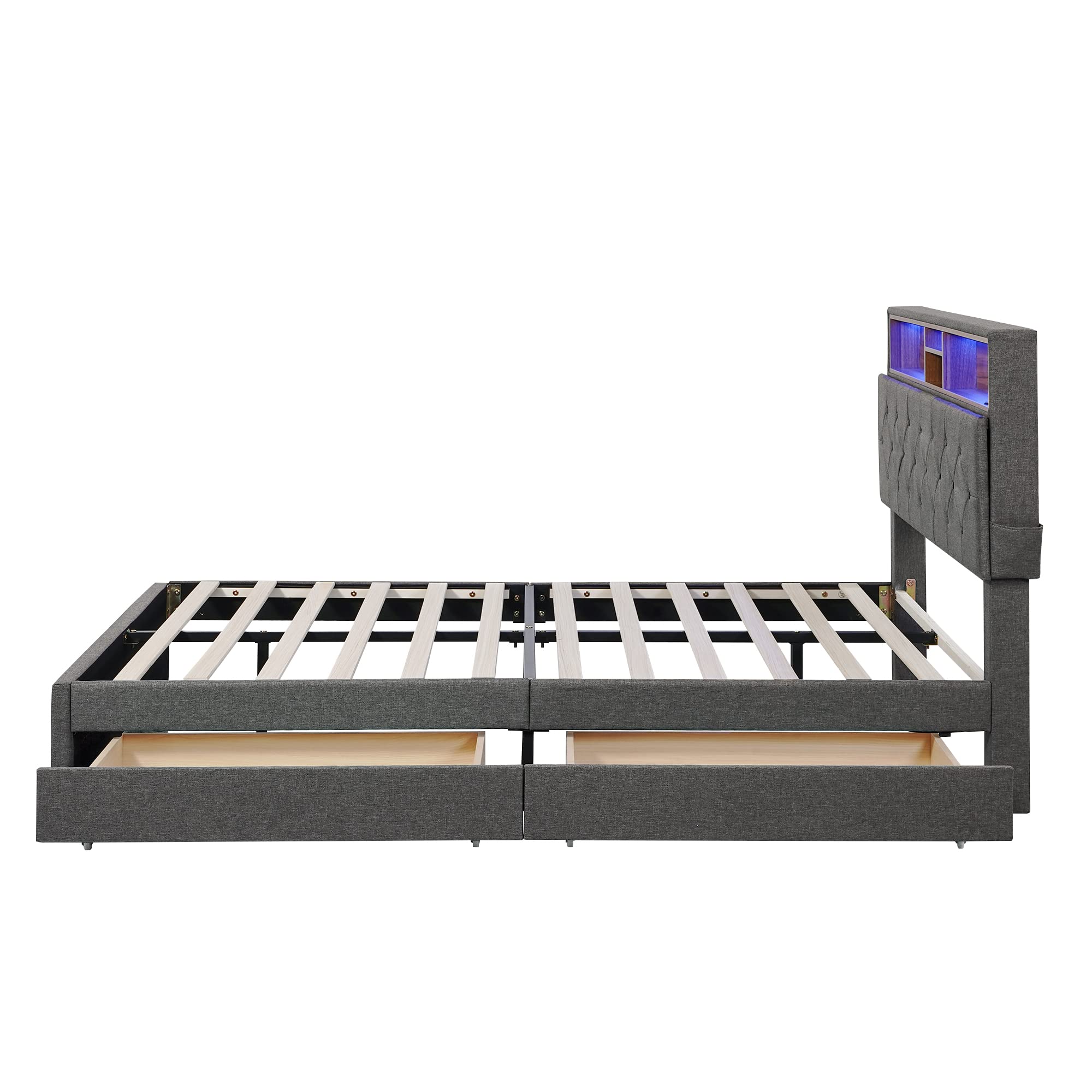 Dolamaní Letto Matrimoniale 140x200 Grigio con 2 Cassetti