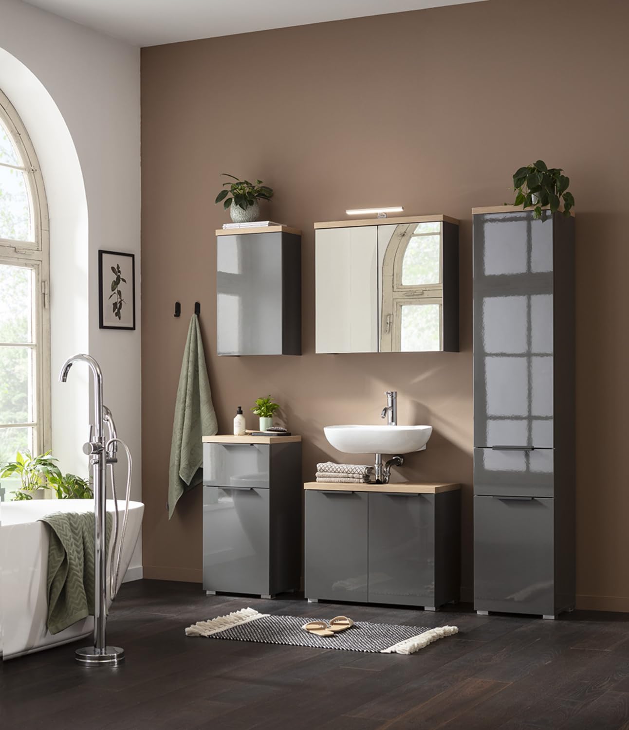 Composad Mundi Specchiera Bagno 2 Ante LED Grigio Titanio 70 cm