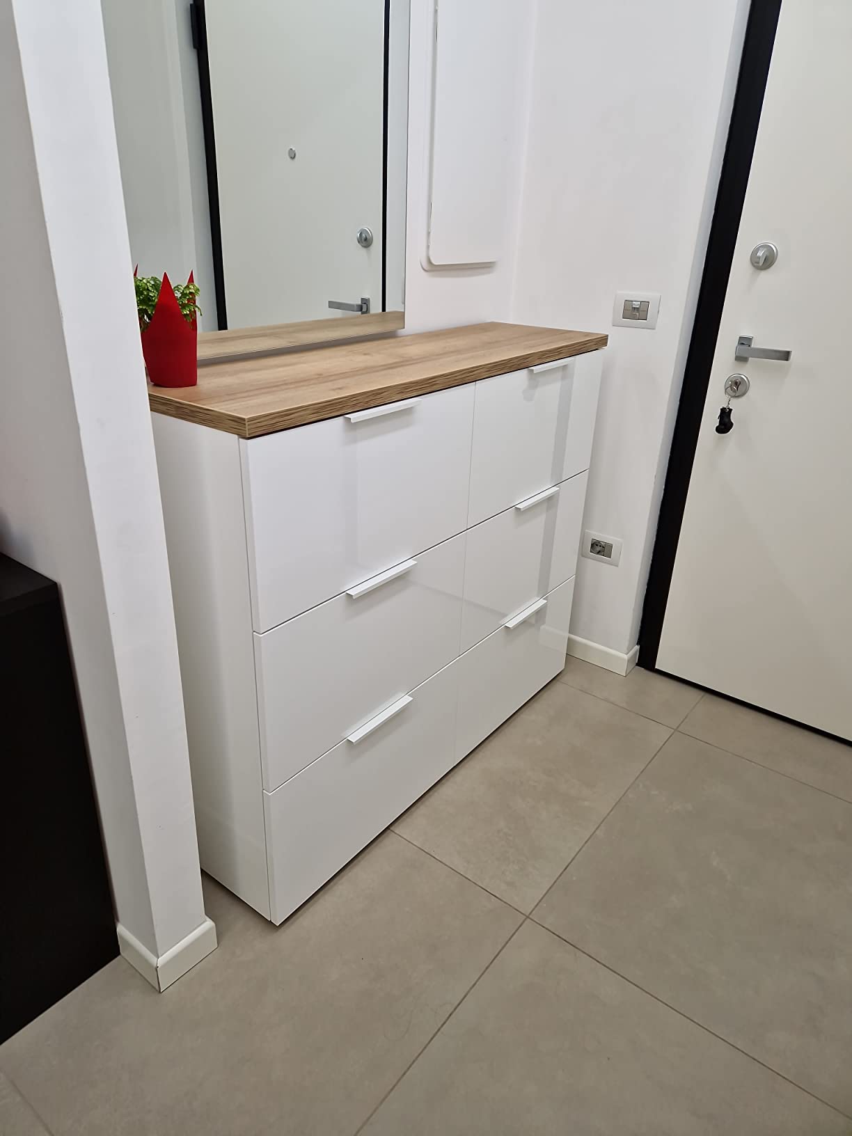 Composad Mundi 6 ribalte scarpiera rovere bianco 120 cm