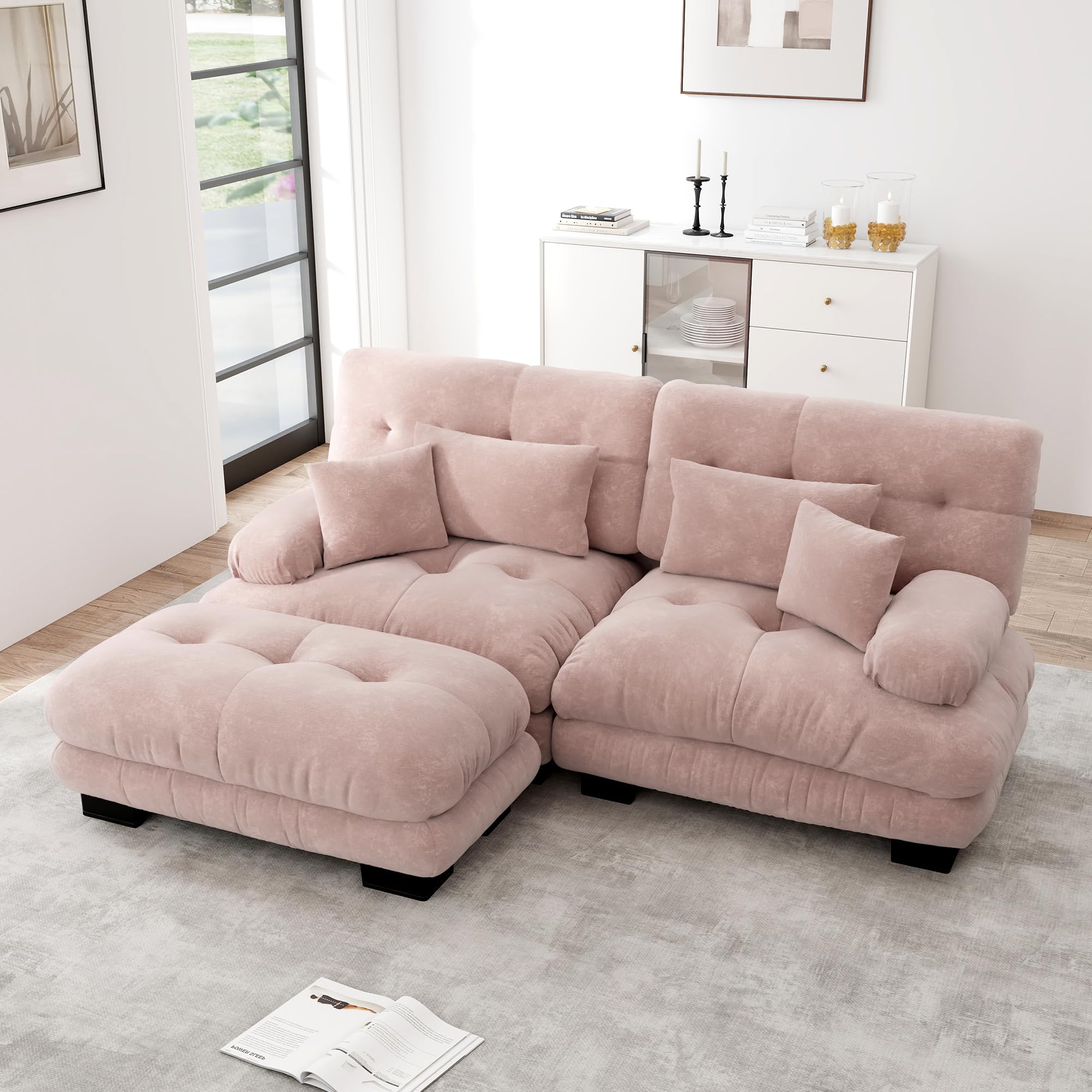 Dolamaní Divano 2 Posti Rosa con Sgabello Ciniglia