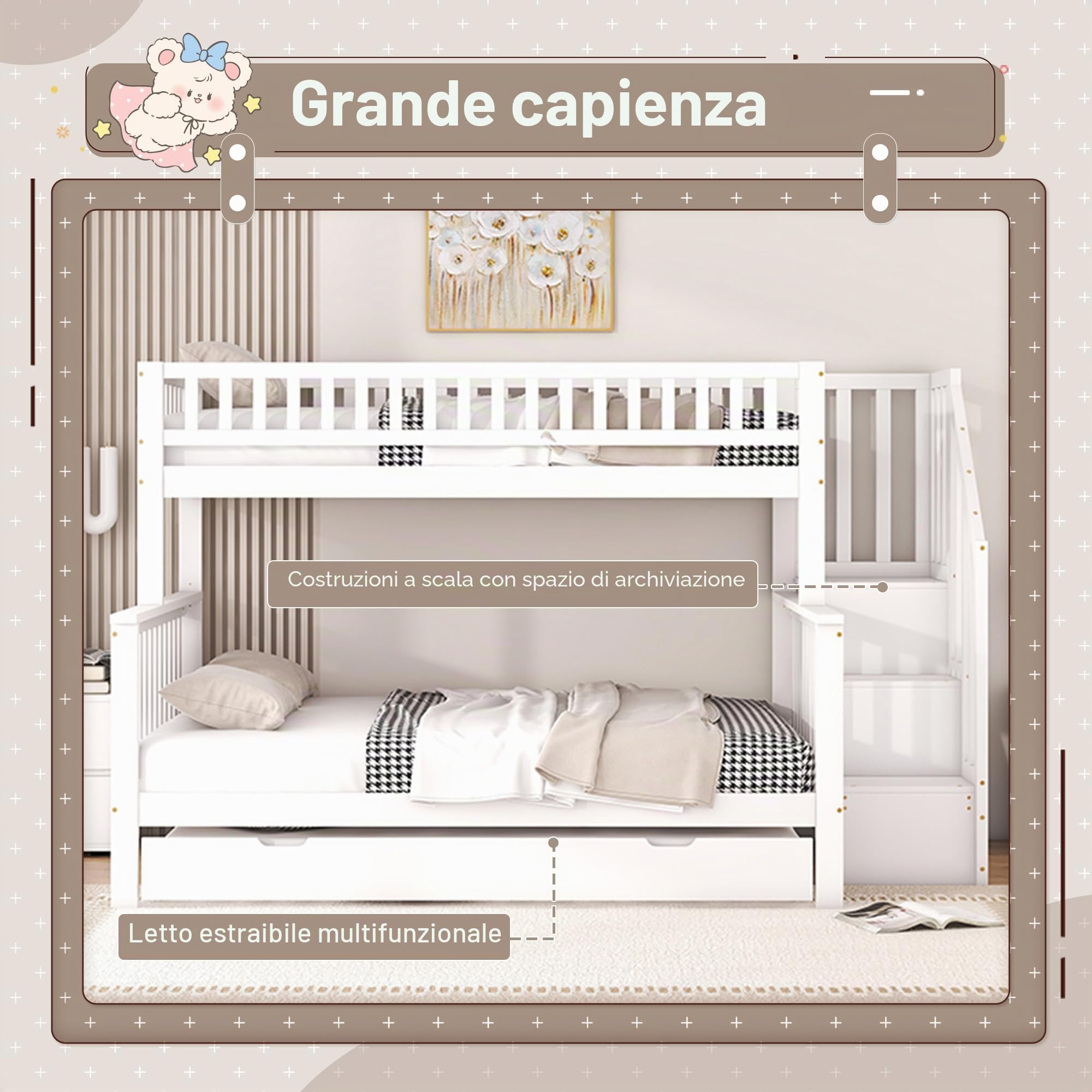 Dolamaní Letto a Castello 90x200+140x200 con Estraibile Scala