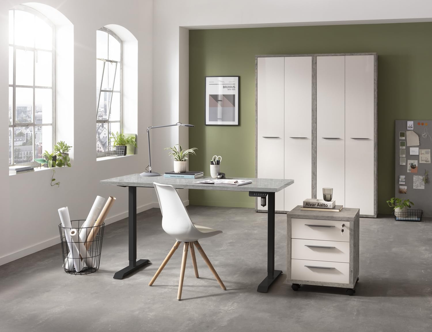 Composad Energia scrivania elettrica 150x69 cemento nero