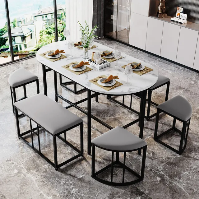 Dolamaní DM308 set tavolo 6 sedie bianco nero moderno