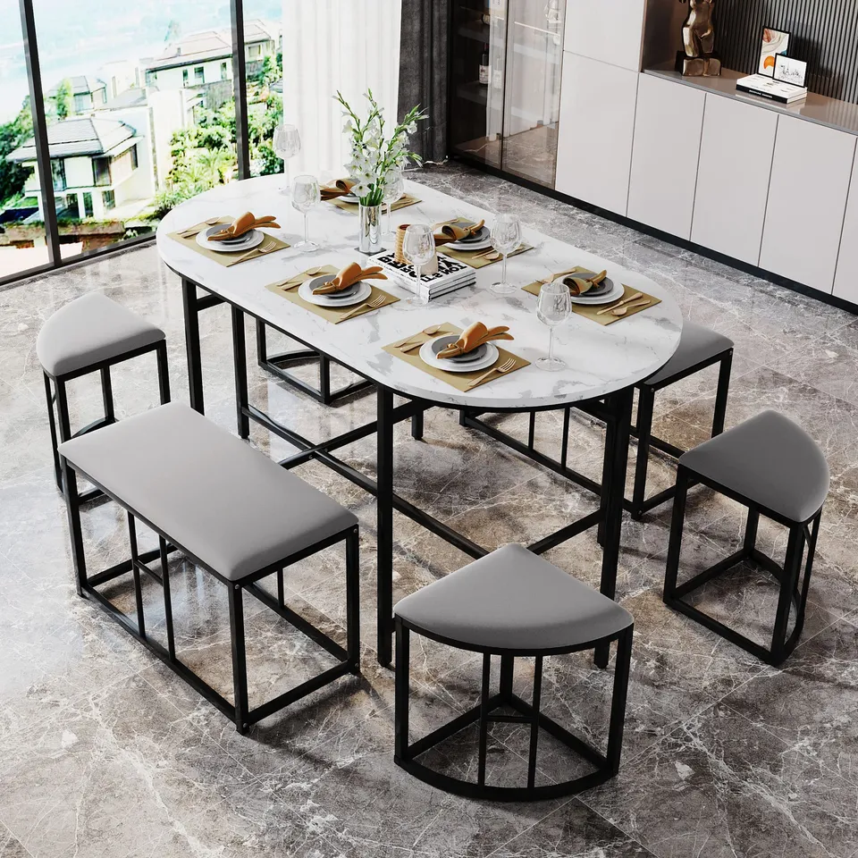 Dolamaní DM308 set tavolo 6 sedie bianco nero moderno