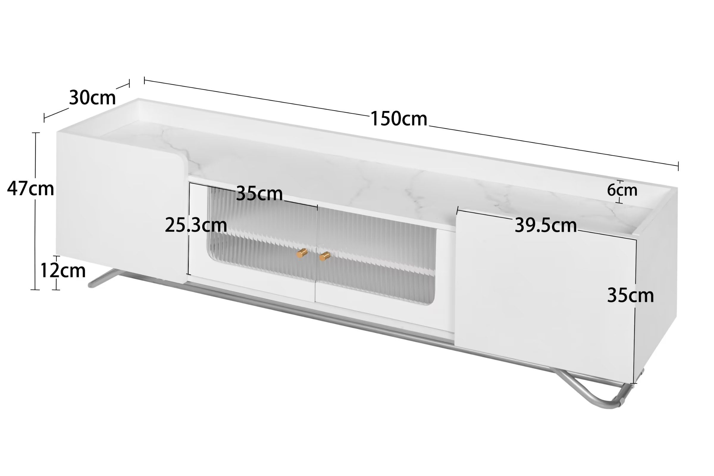 Dolamaní Mobile TV 150 cm Bianco Ante Vetro Effetto Marmo