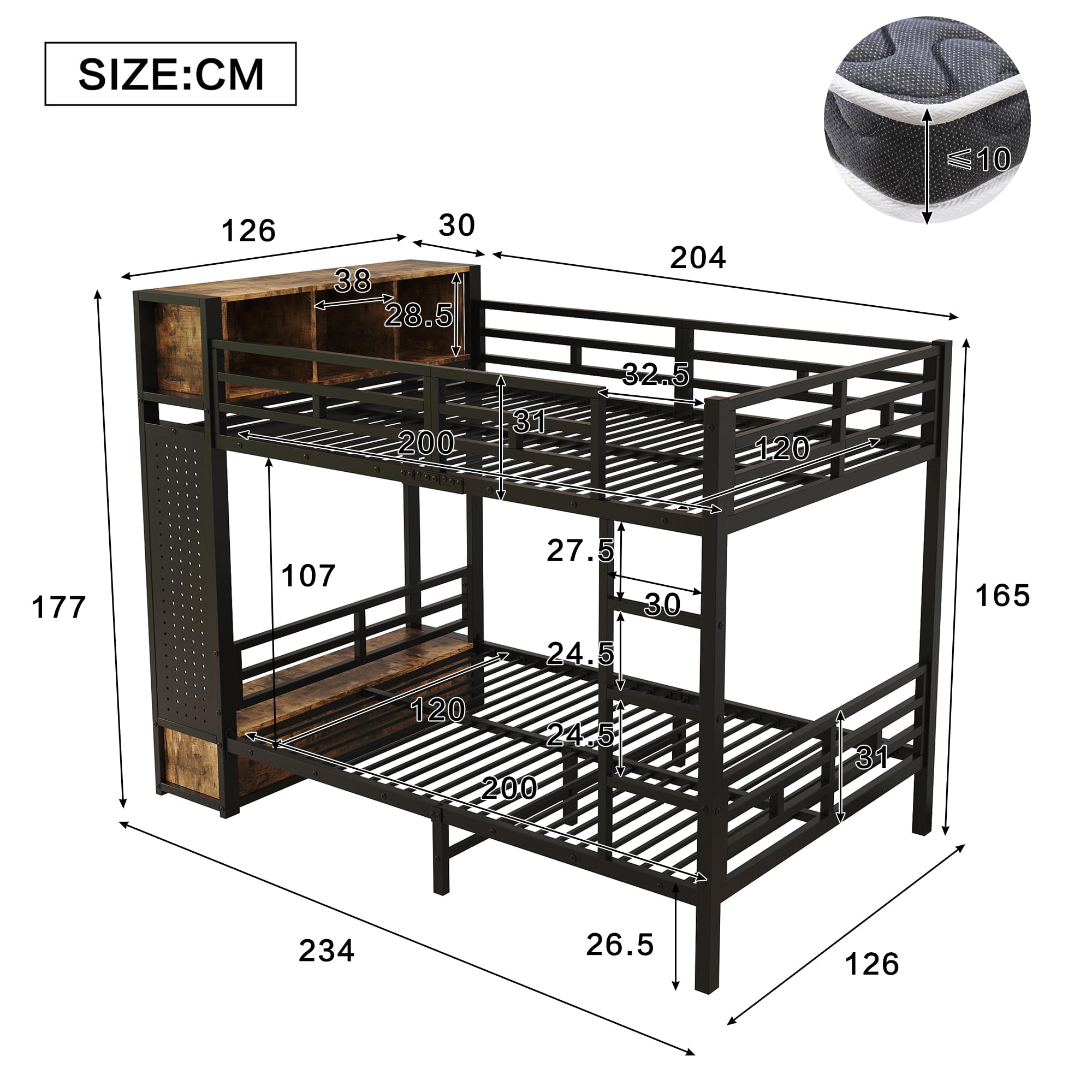 Dolamaní Letto a castello 120x200 cm metallo nero con contenitore