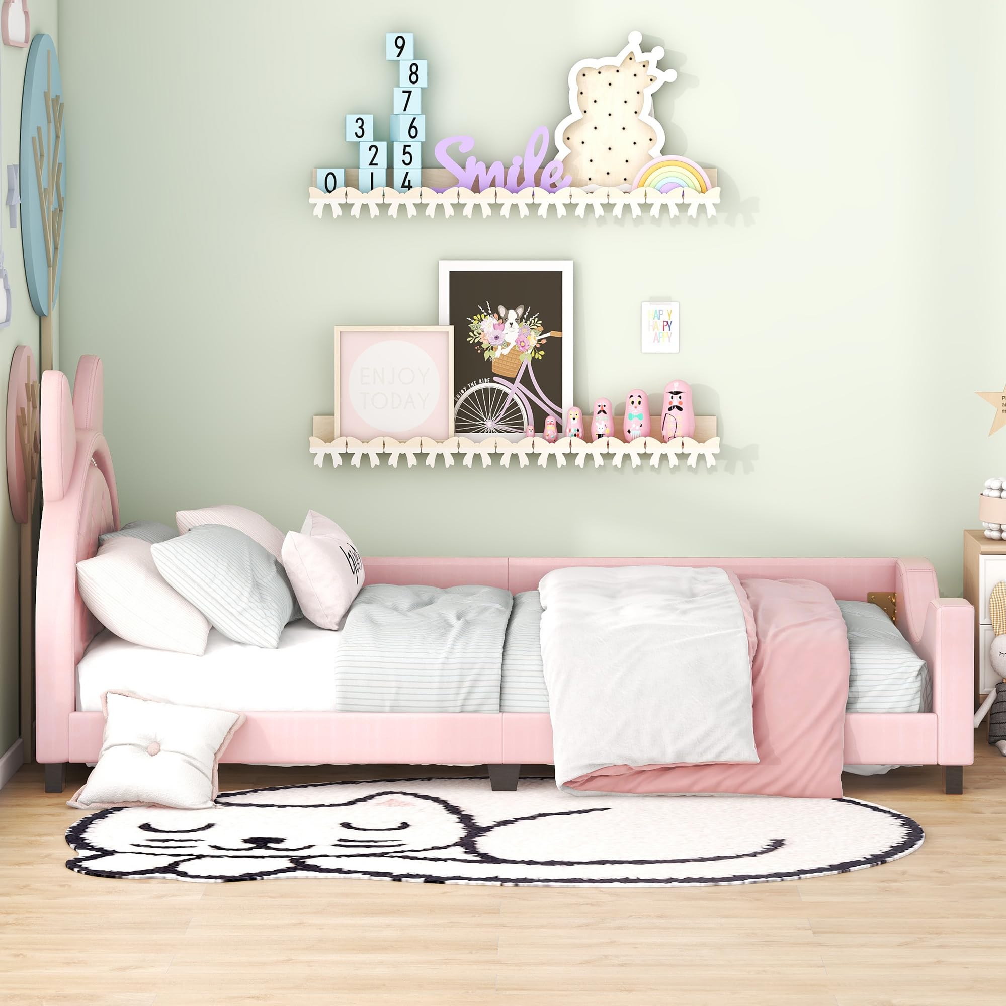 Dolamaní Letto bambini 90x200 rosa in ecopelle orecchie gatto