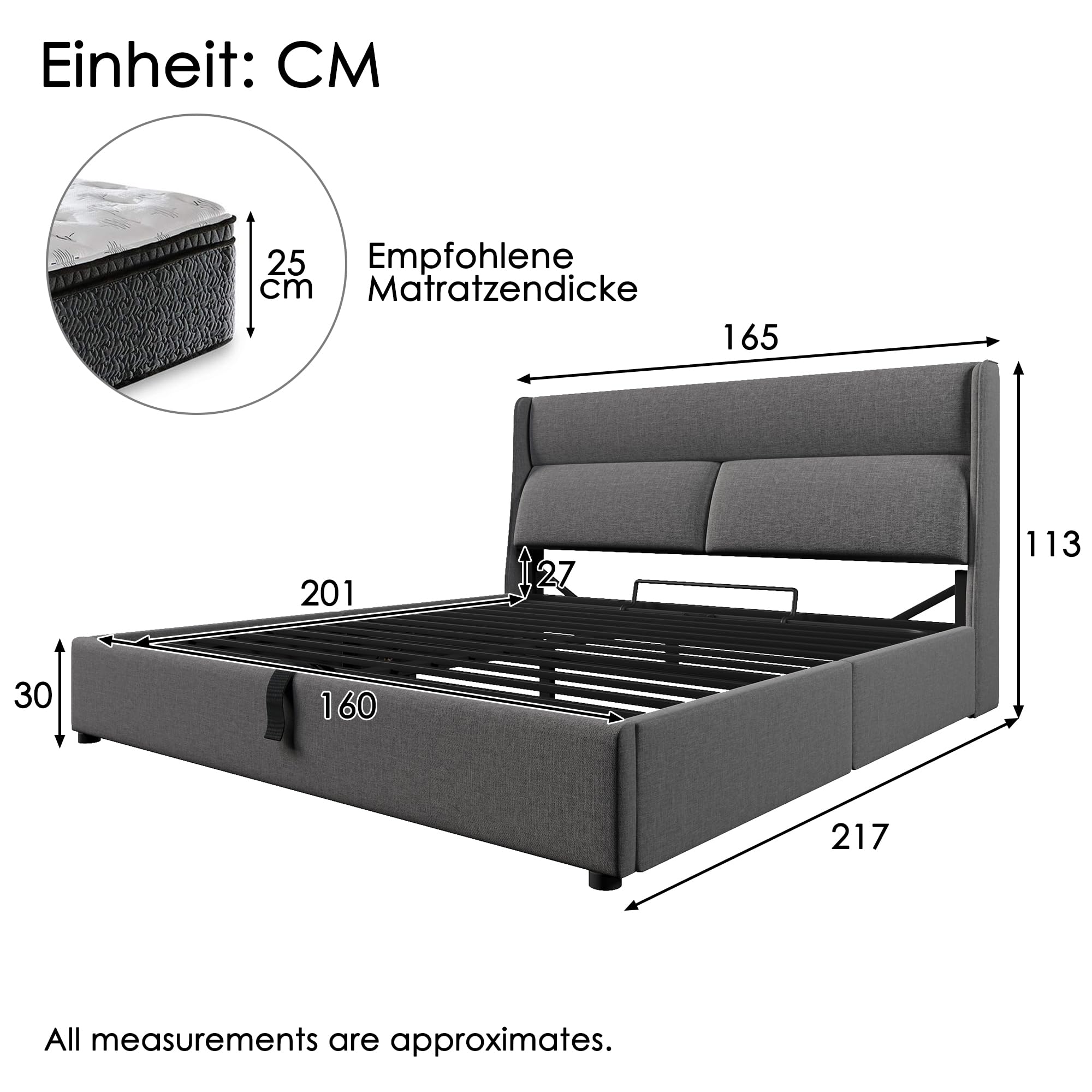 Dolamaní letto matrimoniale contenitore 160x200 grigio lino