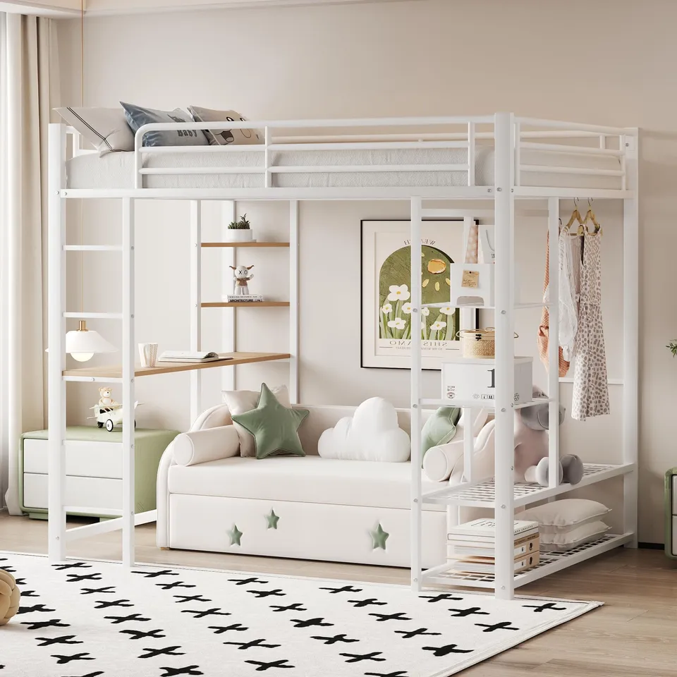 Dolamani Letto a Soppalco 90x200 Bianco con Scrivania