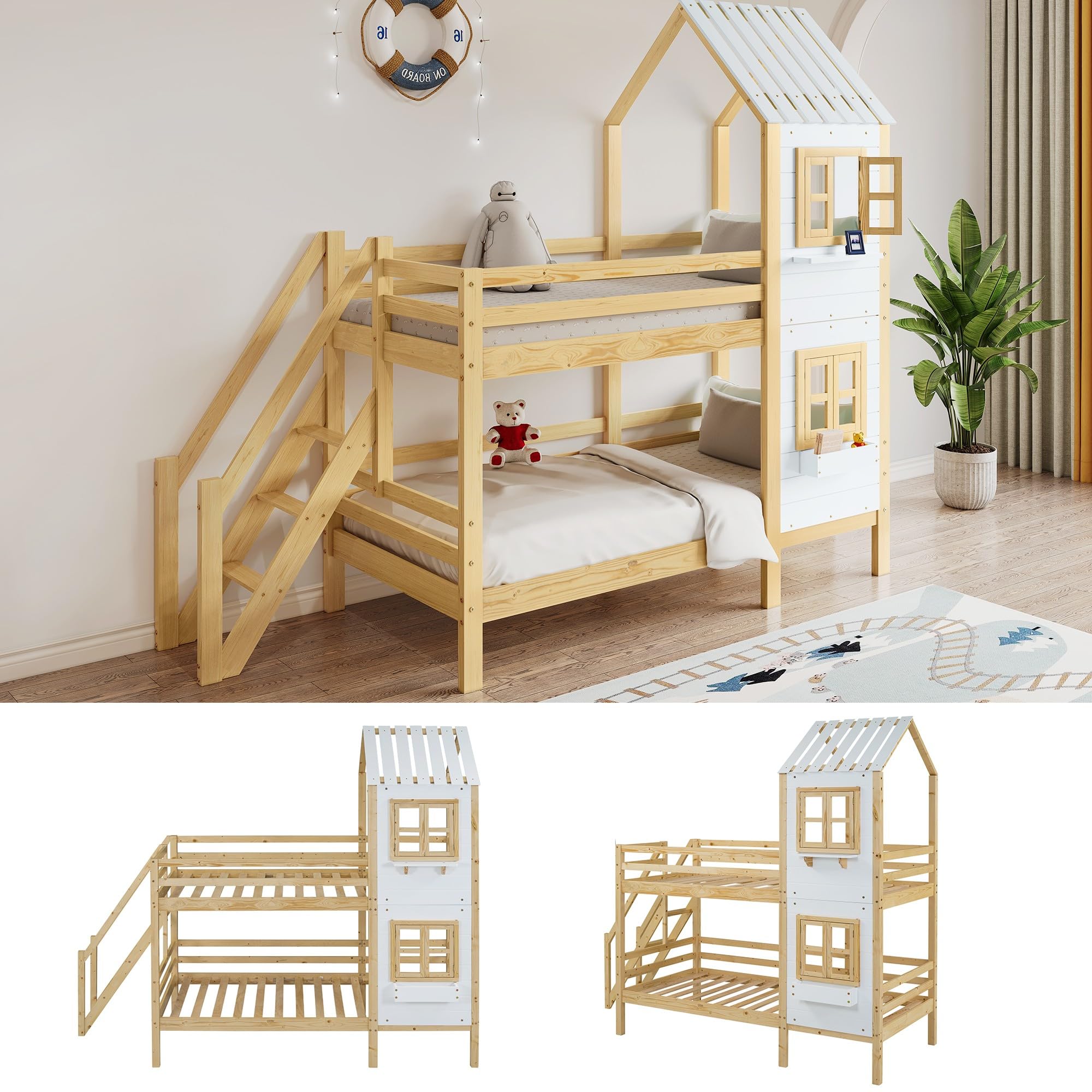 Dolamaní Letto a soppalco casetta 90x200 pino naturale