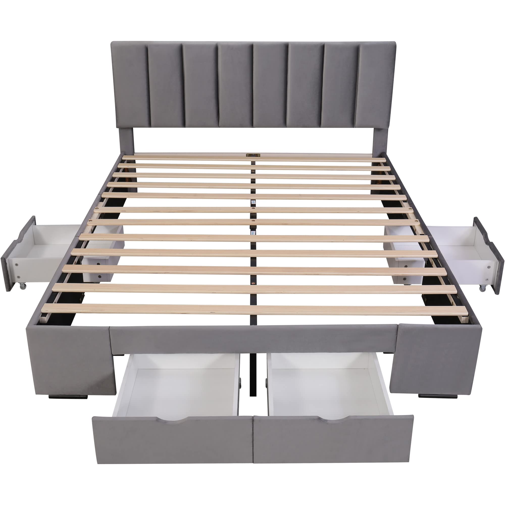 Dolamaní Letto matrimoniale 160x200 velluto grigio con 4 cassetti