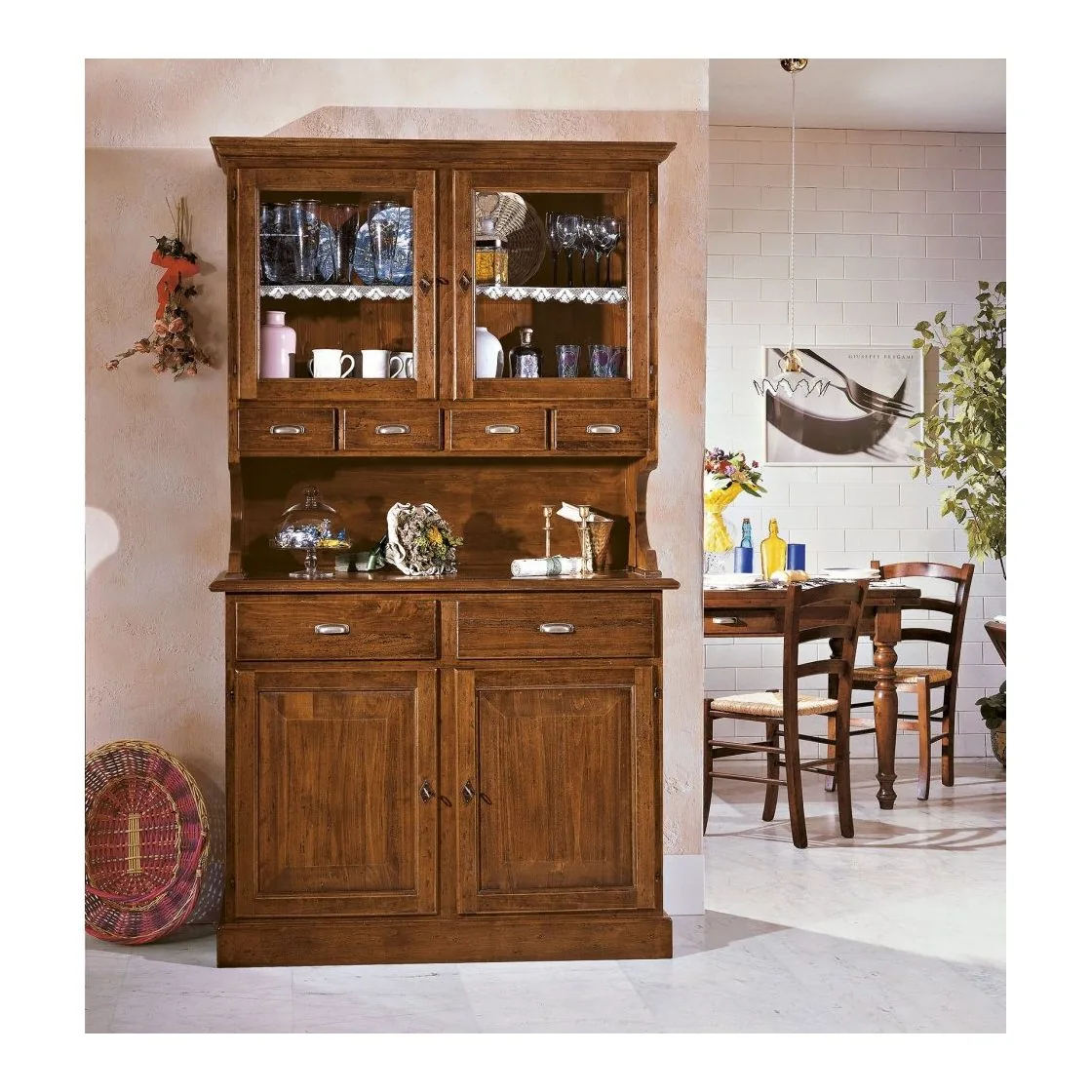 Epocantica Vetrina Alzata 2 Porte 4 Cassetti Legno 120 cm