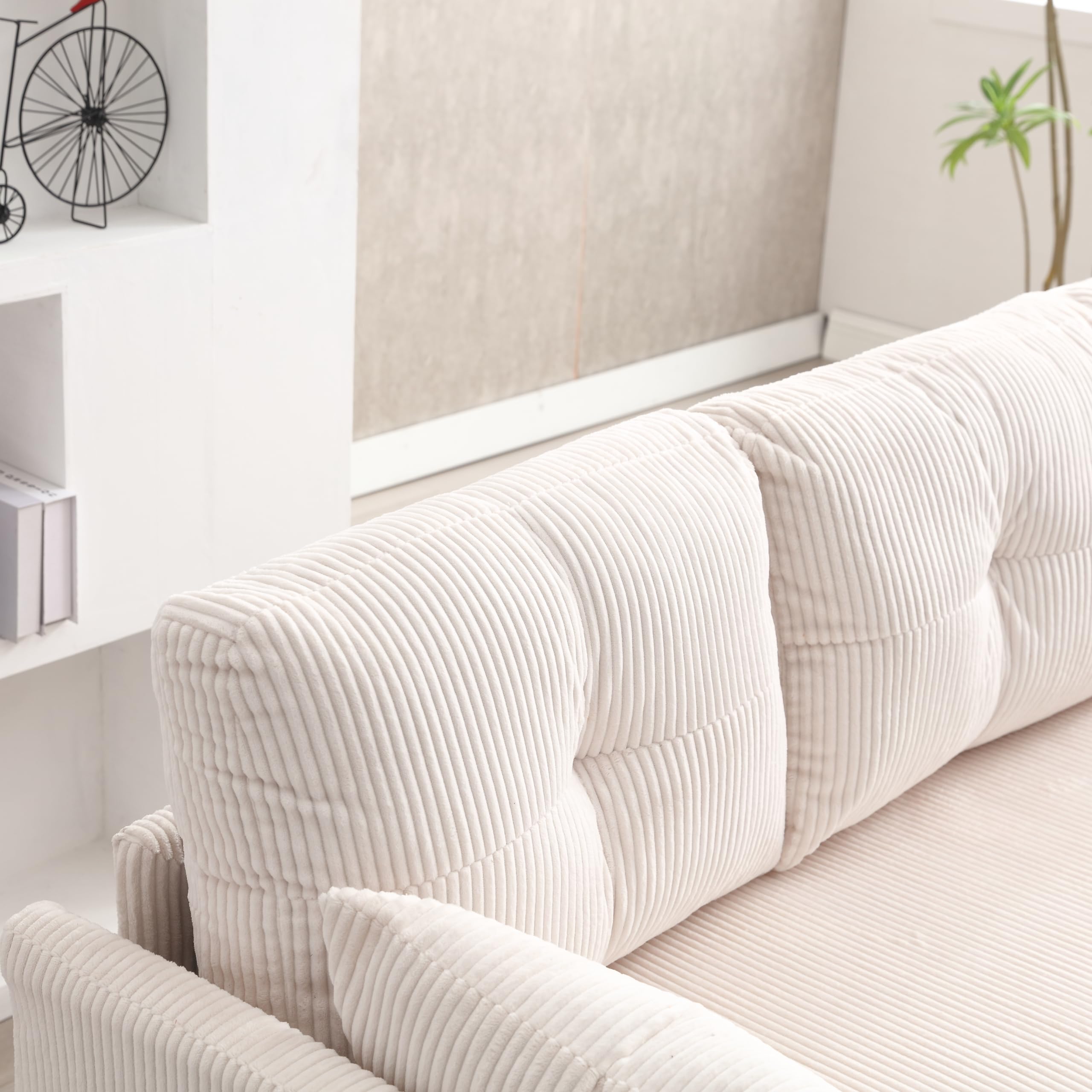 Dolamaní Divano Letto a L Beige in Velluto con Contenitore