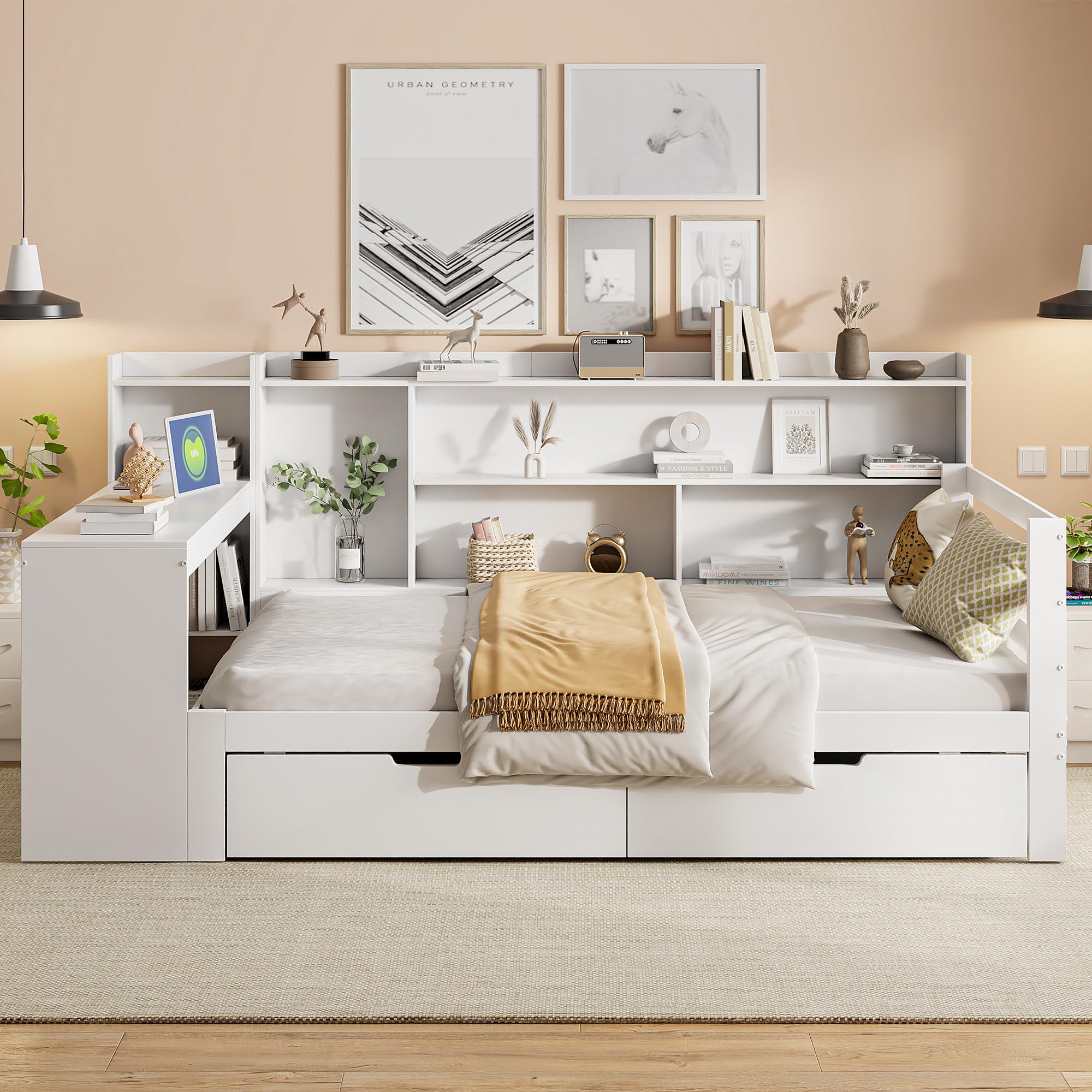 Dolamaní Letto 90x200 con scrivania e cassetti bianco