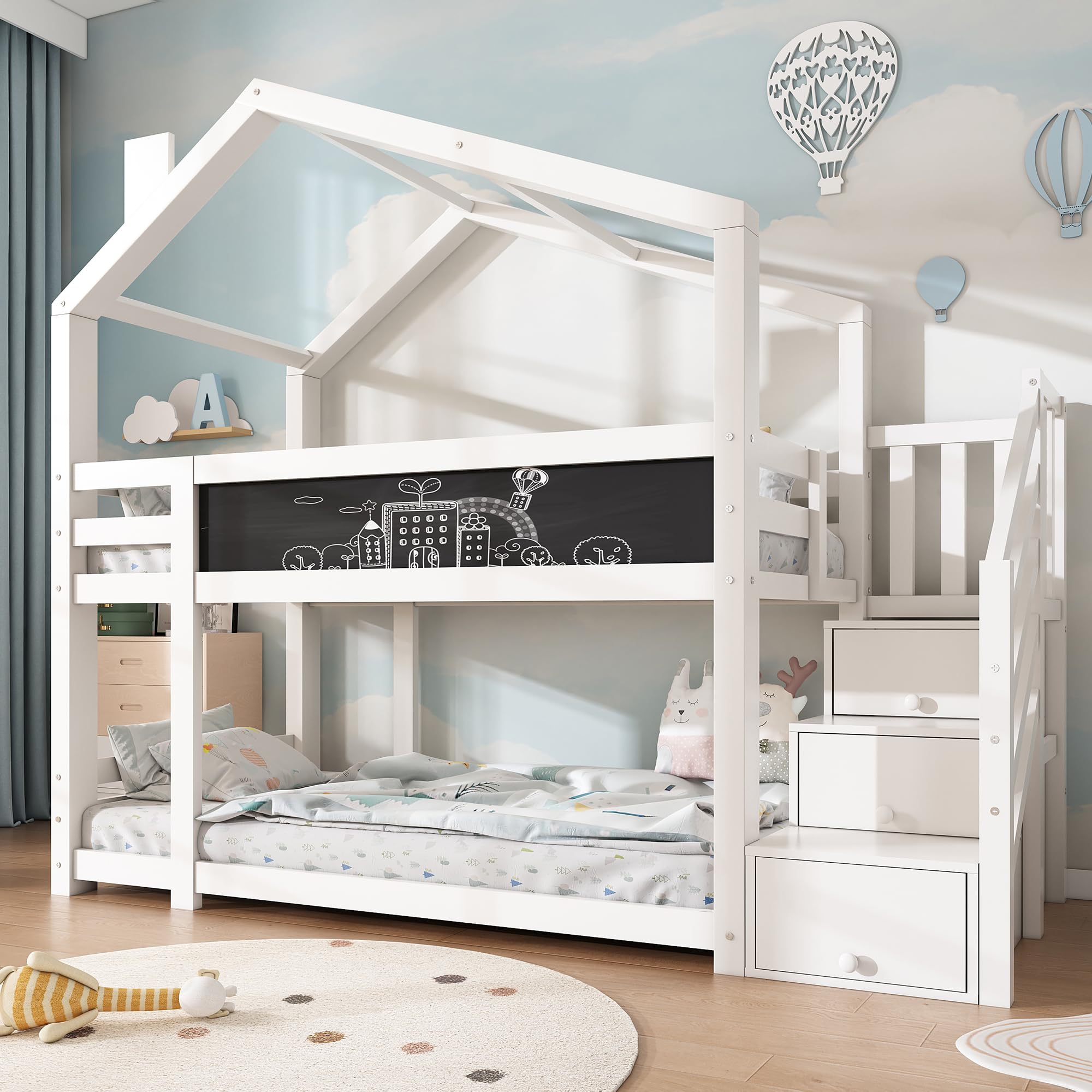 Dolamaní Letto a soppalco 90x200 bianco con scivolo e scala