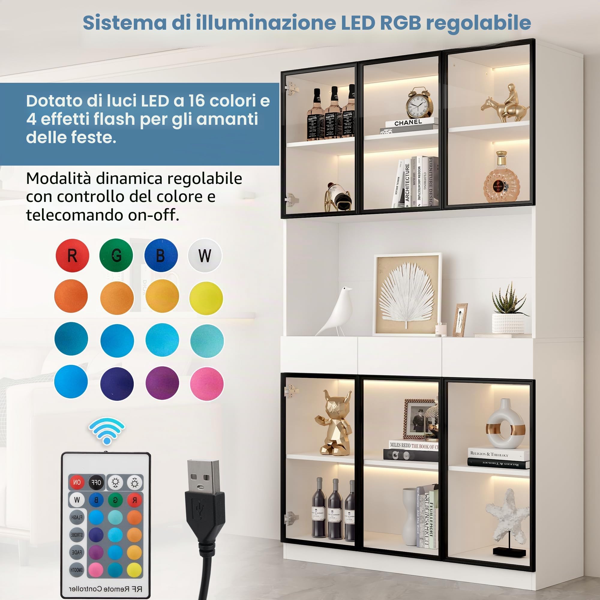 Dolamaní vetrina bianca LED 120 cm 6 ante vetro