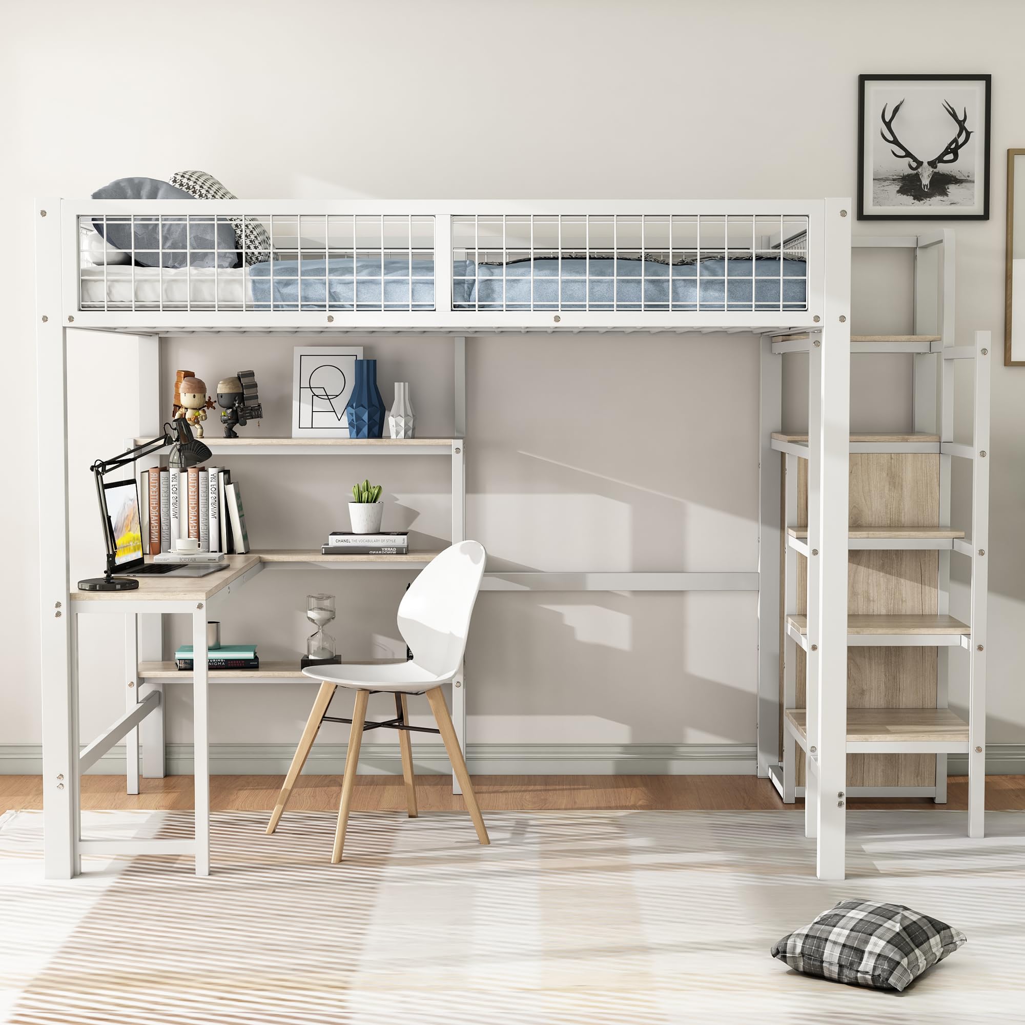Dolamaní letto soppalco 140x200 bianco con scrivania
