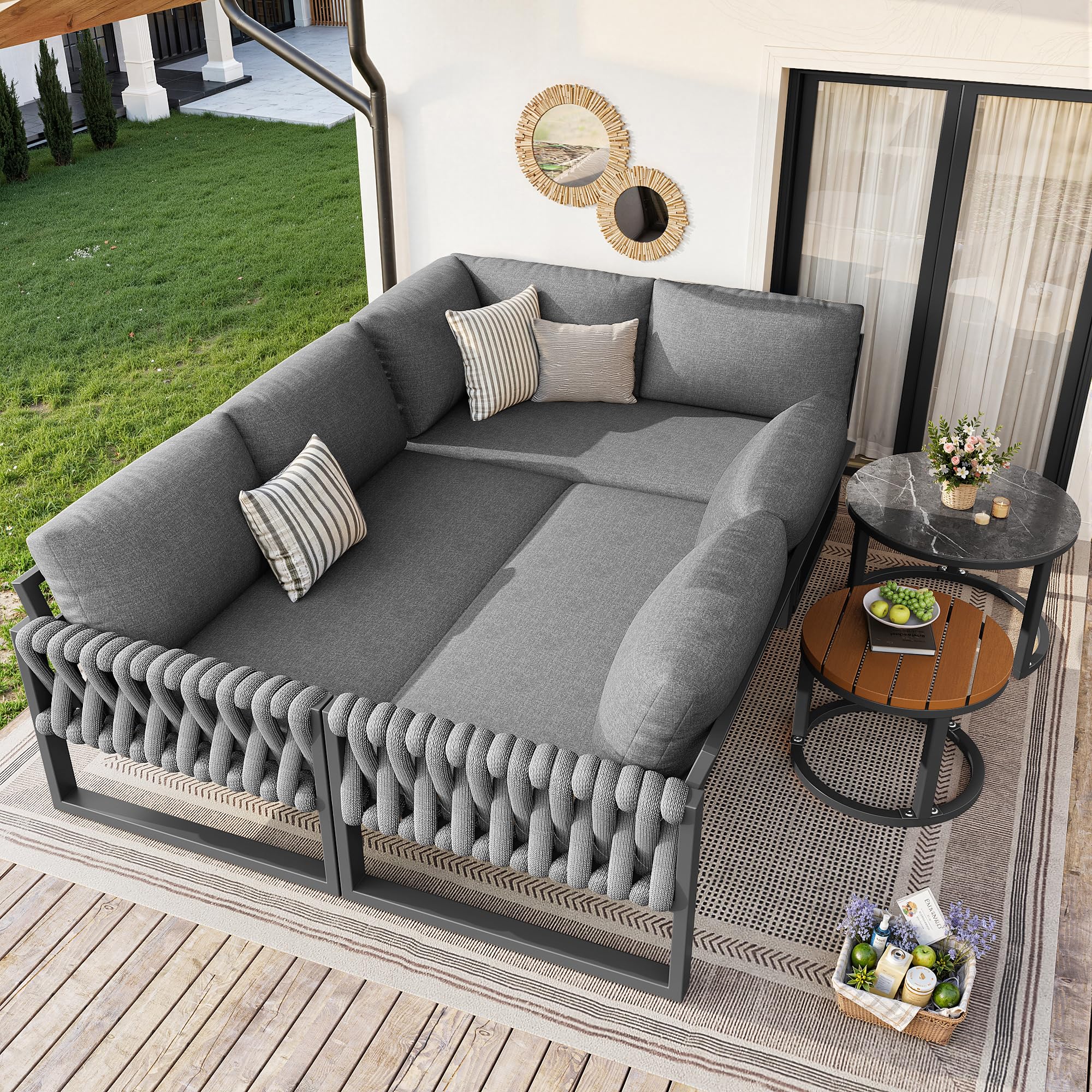 Dolamaní Set mobili da giardino a L 5-6 posti grigio con cuscini