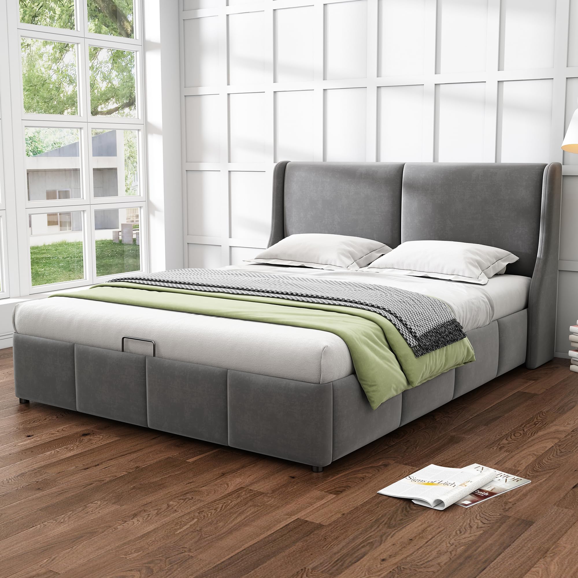 Dolamaní Letto Matrimoniale Contenitore 160x200 Grigio in Velluto
