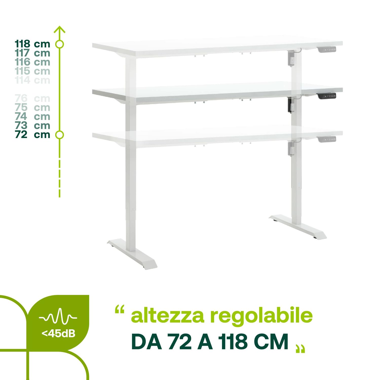 Composad Energia scrivania regolabile 150x69 bianco laccato elettrica