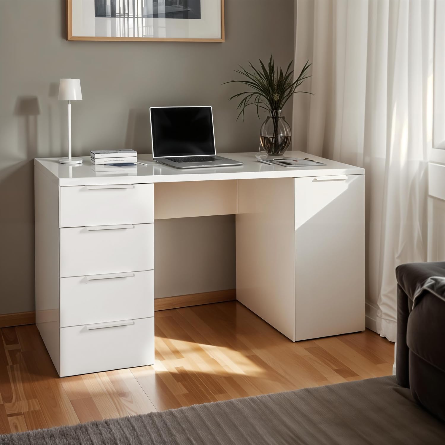 Composad Espresso scrivania 4 cassetti anta bianco 146 cm