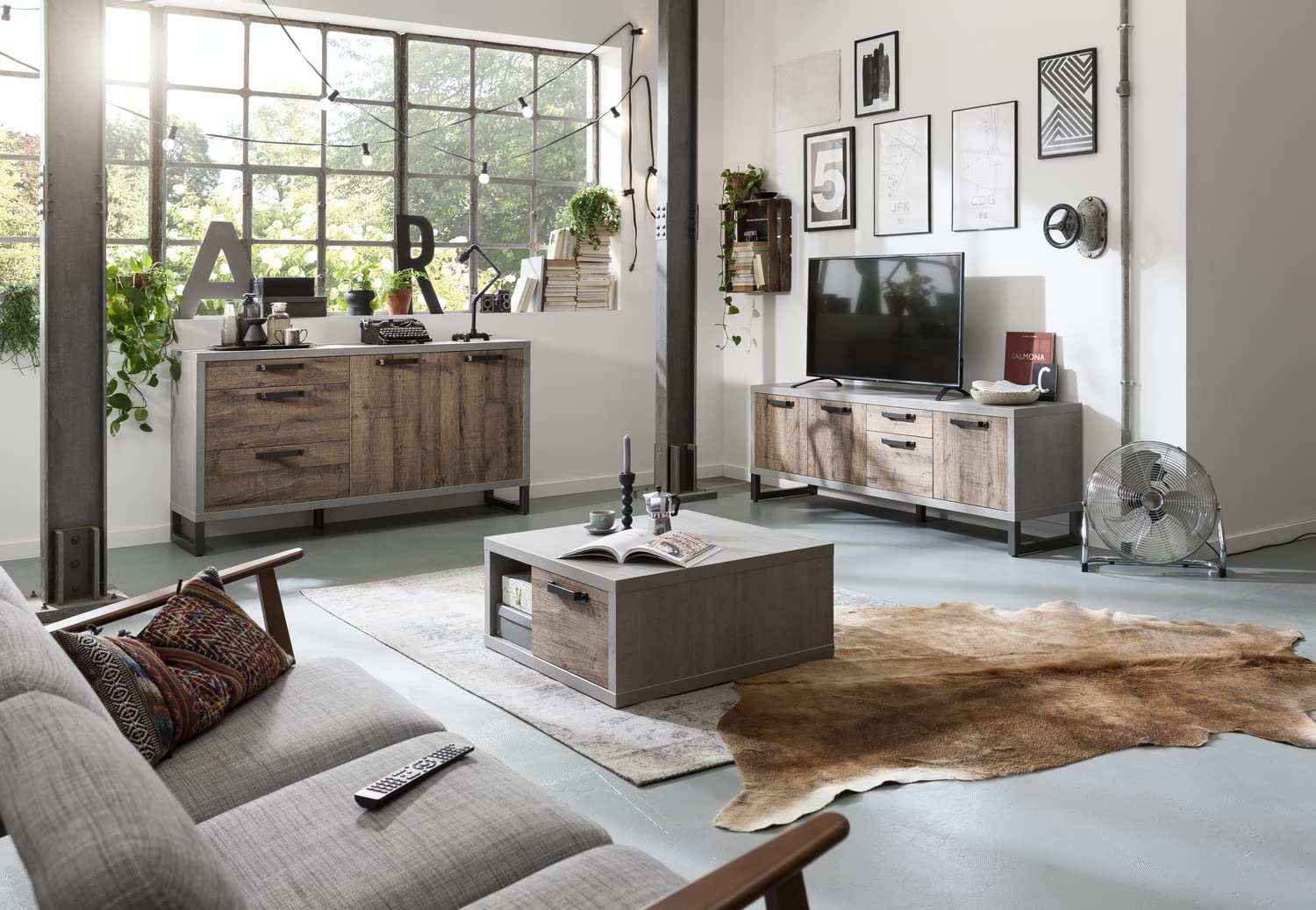 Composad LaFabrica Mobile Porta TV 2 Cassetti 3 Ante Rovere Cemento