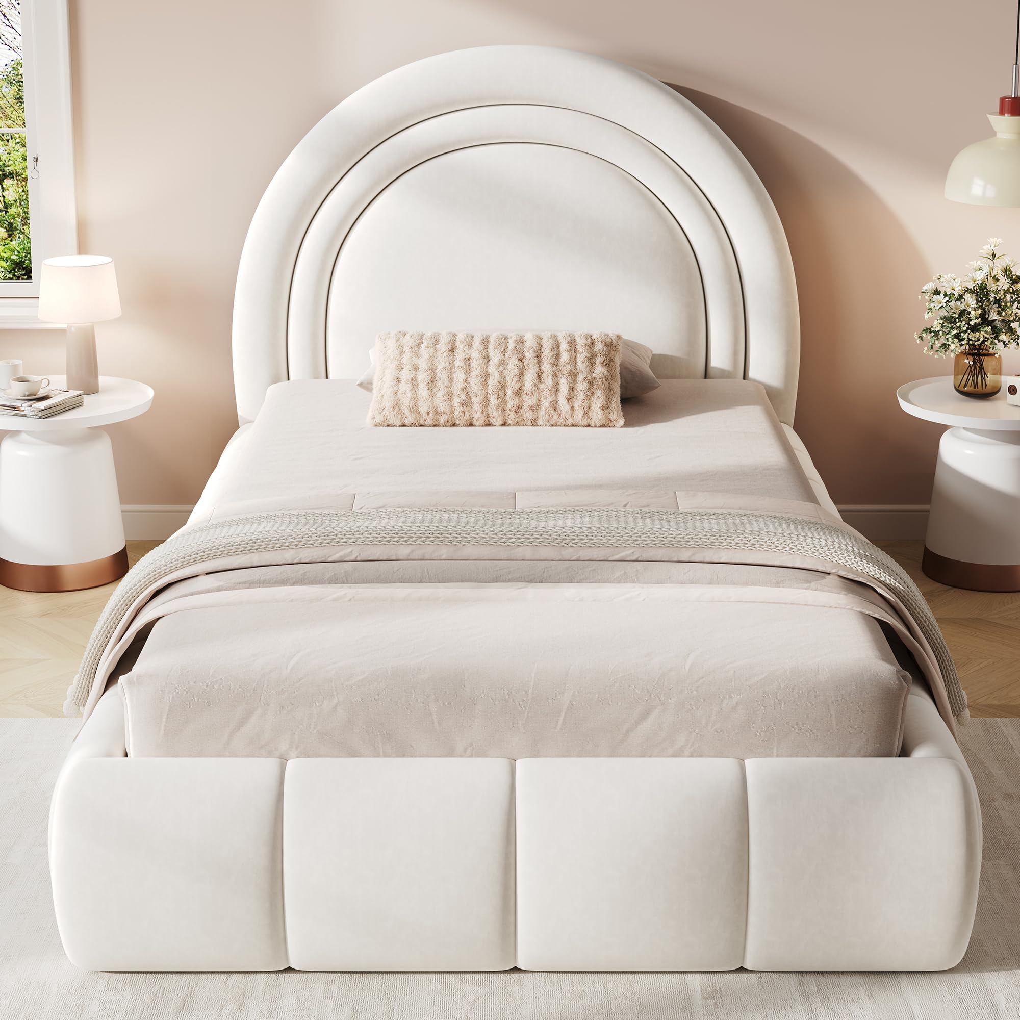 Dolamaní Letto singolo 90x200 beige velluto contenitore