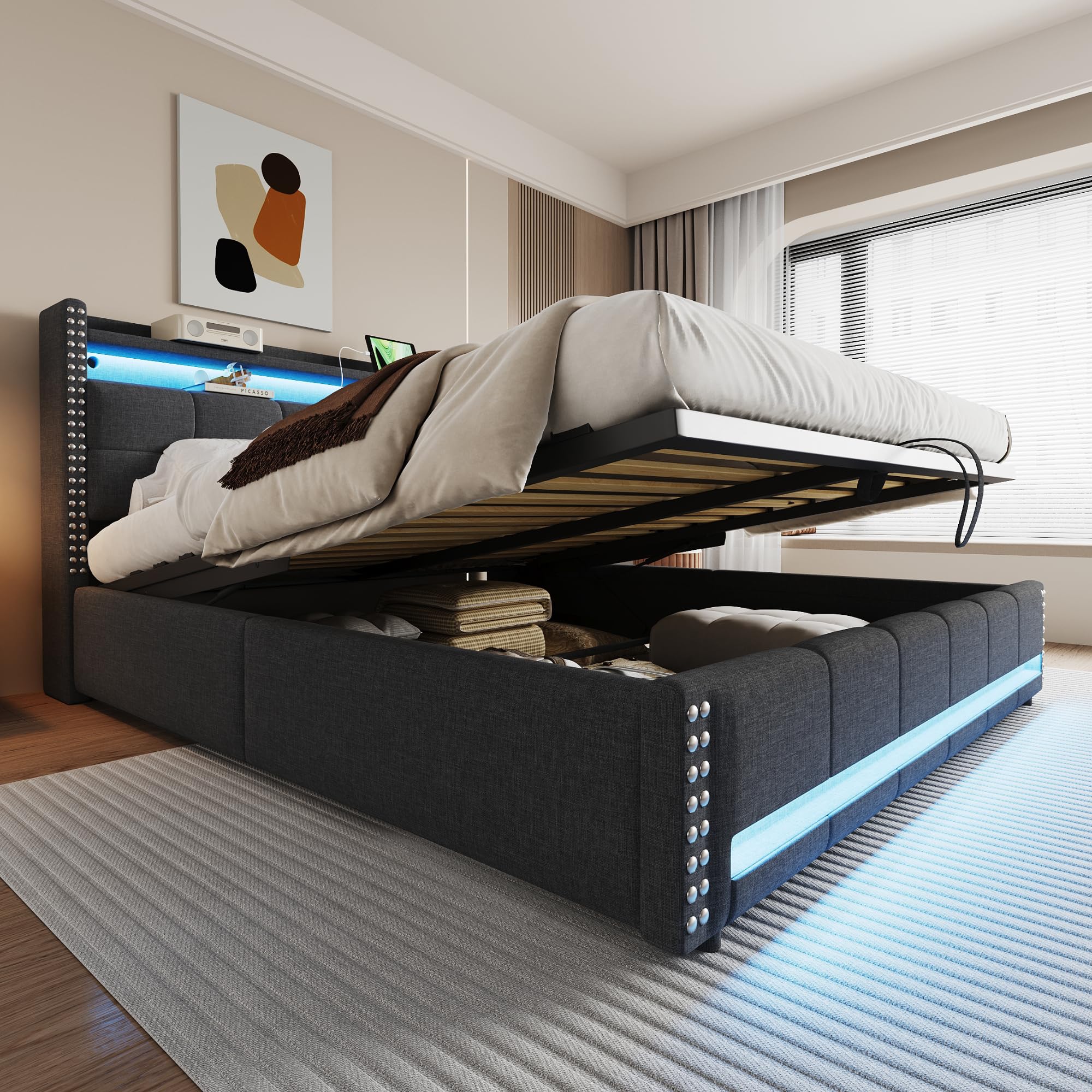 Dolamaní Letto contenitore 180x200 grigio lino LED USB