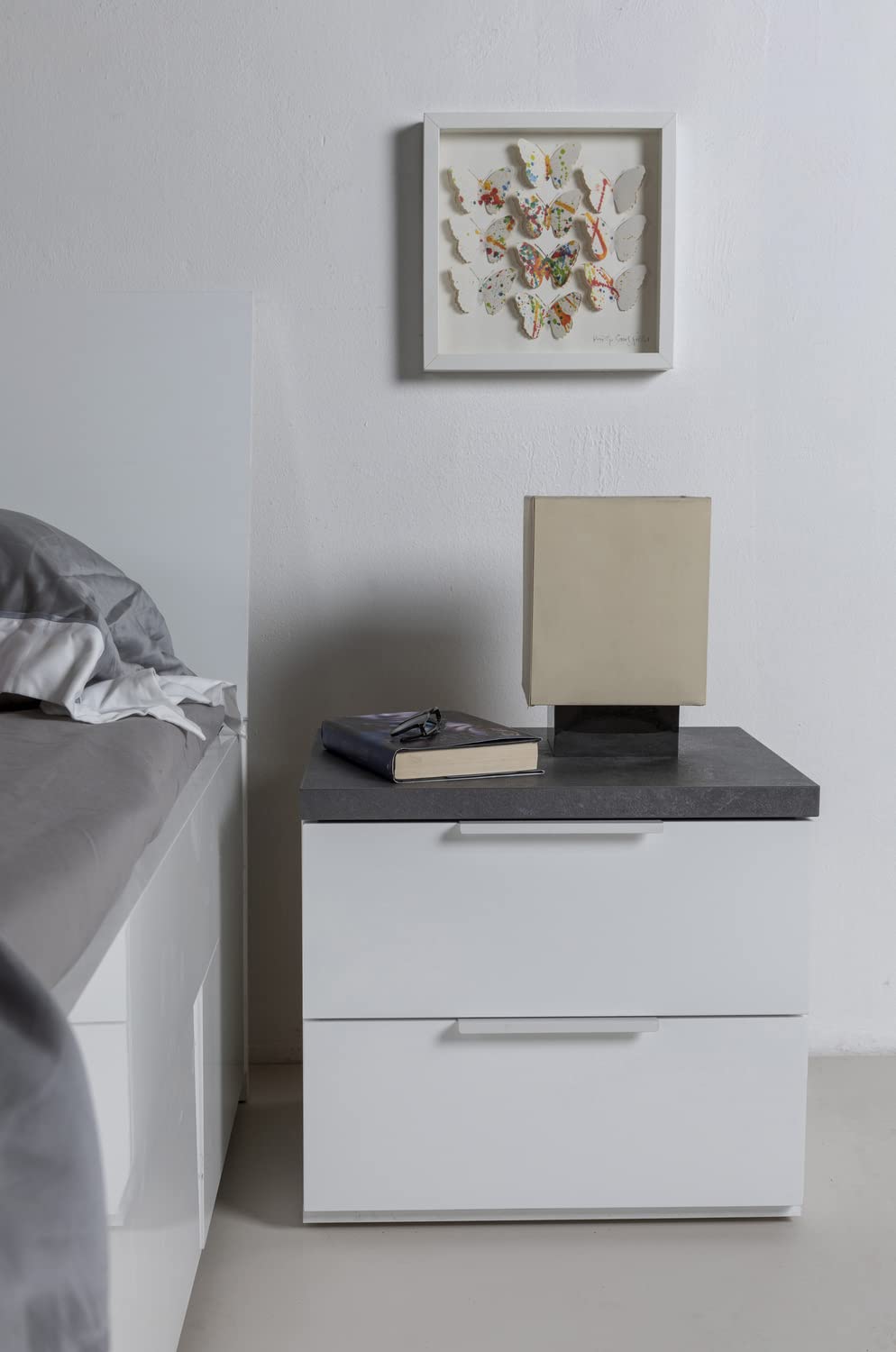 Composad Mundi Bedroom comodino 2 cassetti grigio bianco