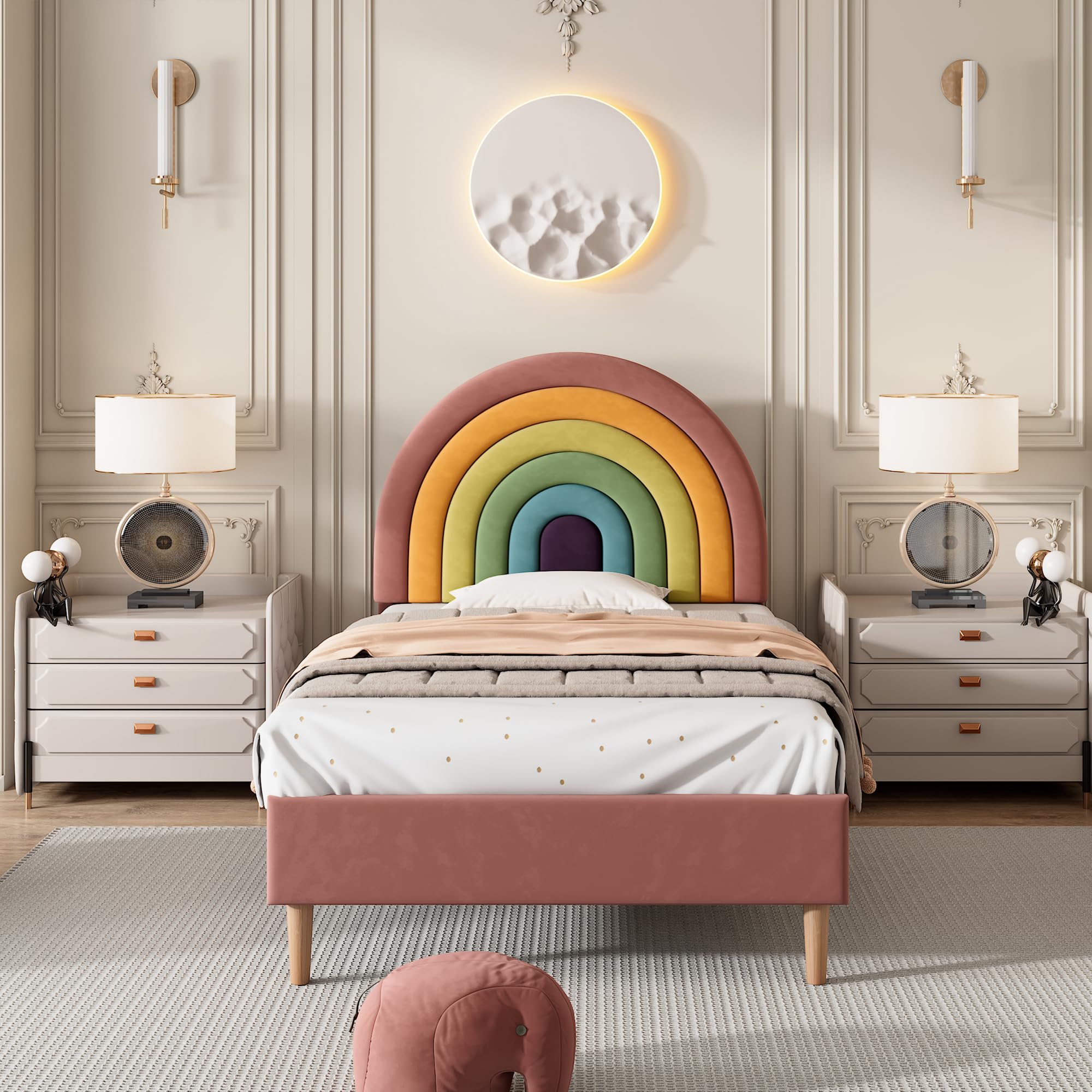 Dolamaní Letto Imbottito 90x200 Velluto Rosa con Rete Doghe