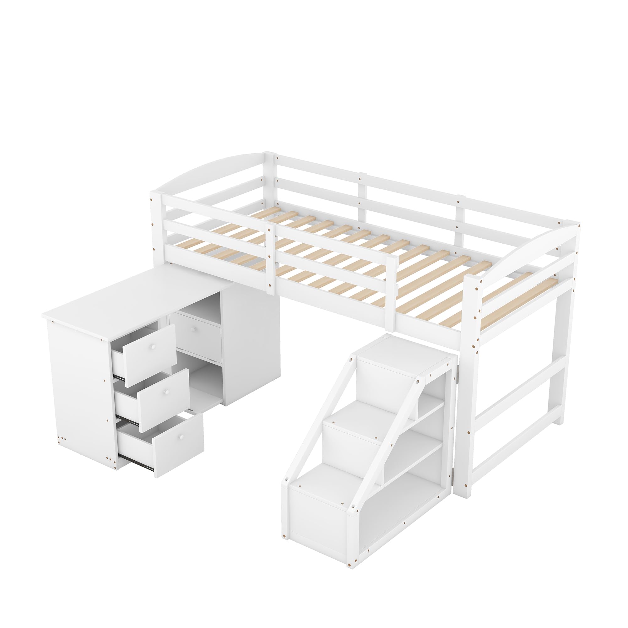 Dolamaní Letto a soppalco 90x200 bianco con scrivania salvaspazio