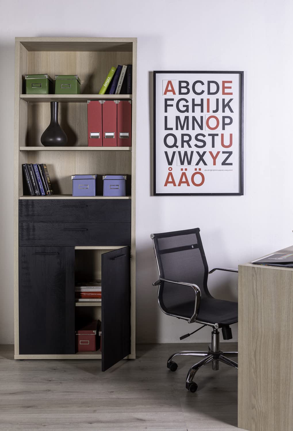 Composad Davinci Libreria 2 Ante 2 Cassetti 3 Vani Rovere Nero