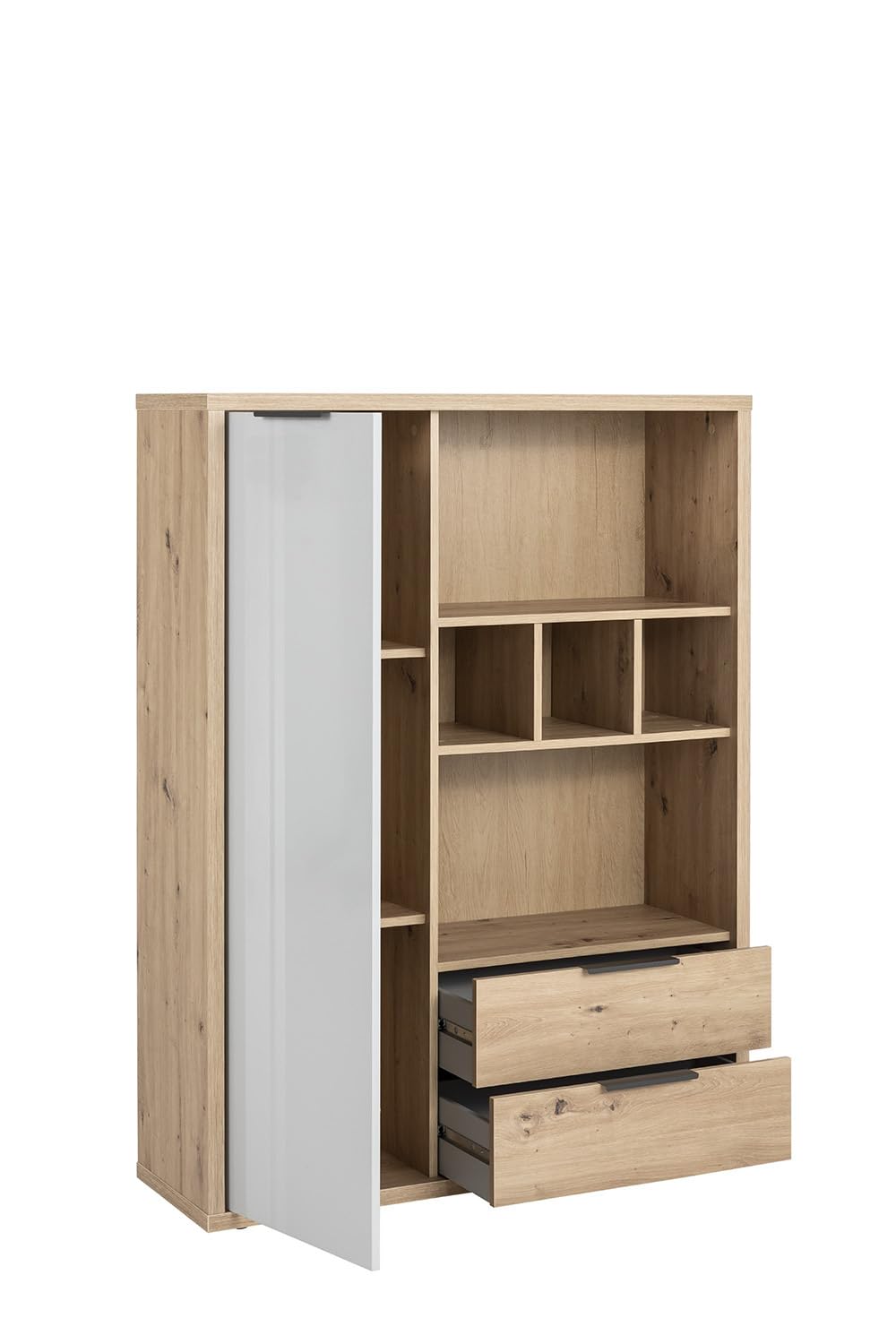 Composad Velata Libreria 1 Anta 2 Cassetti Rovere Grigio 109 cm