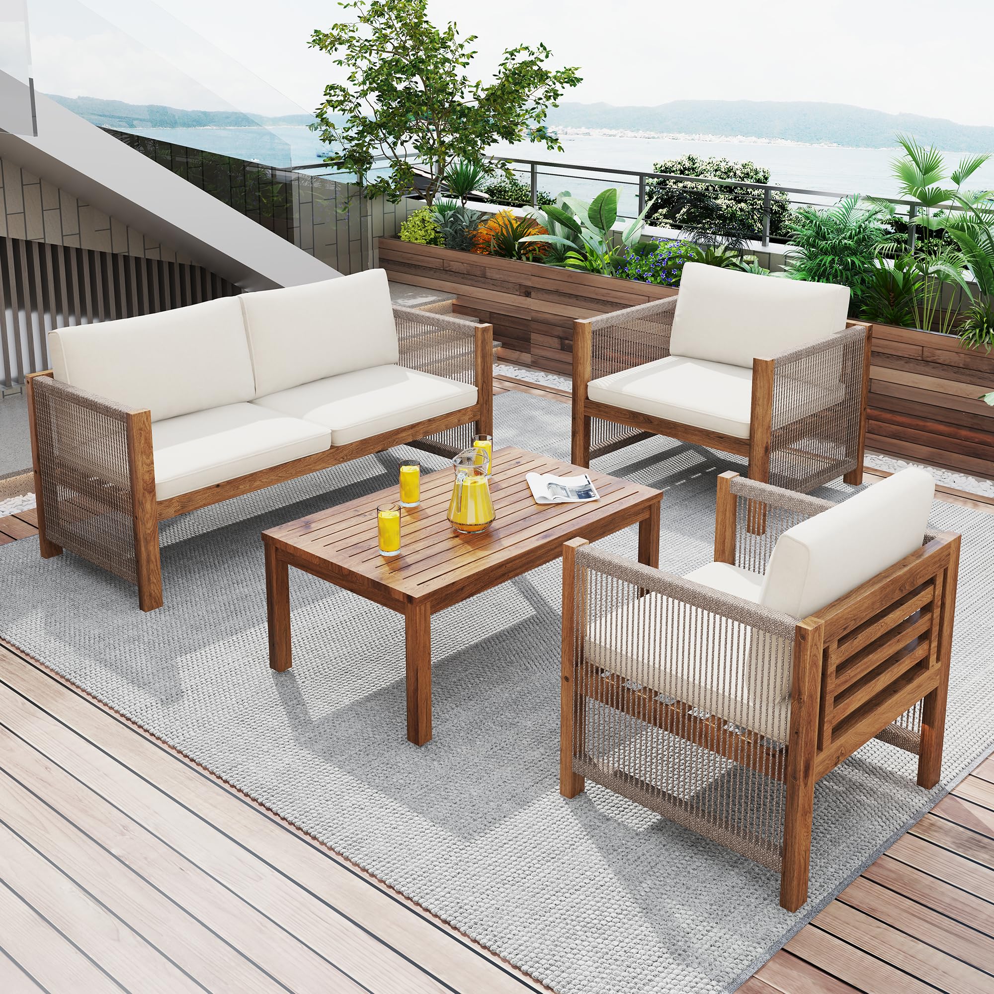 Dolamaní Set Salotto da Giardino Grigio 4 Pezzi Rattan Acacia