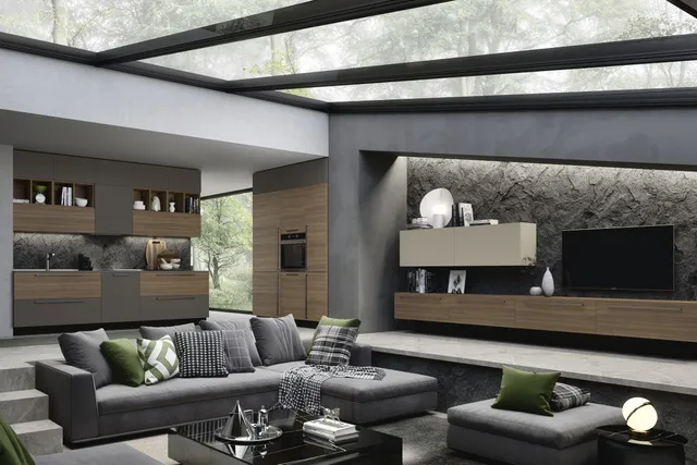 S75 Spot Chloé cucina eucalipto con living