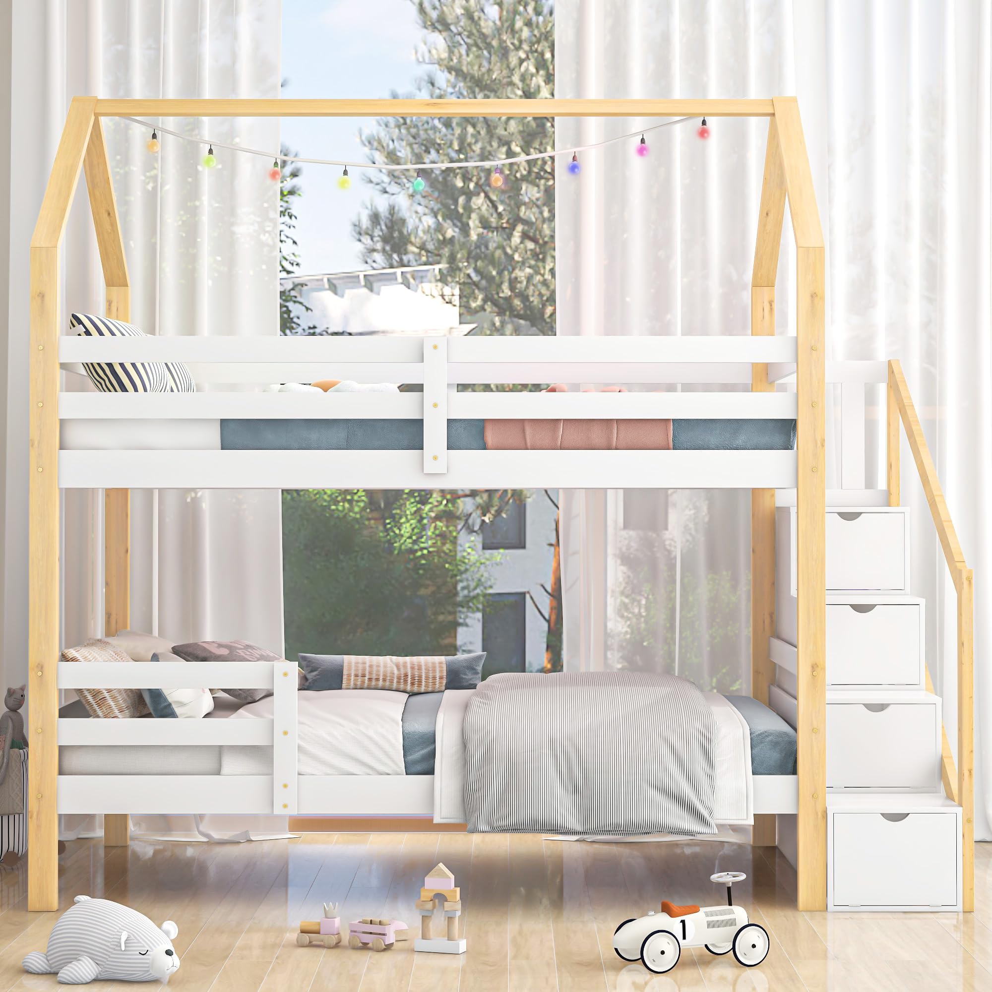 Dolamaní Letto a castello 90x200 naturale con cassetti