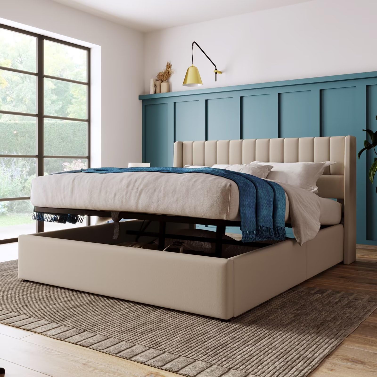 Dolamaní Letto Matrimoniale 180x200 Beige in Lino con Contenitore