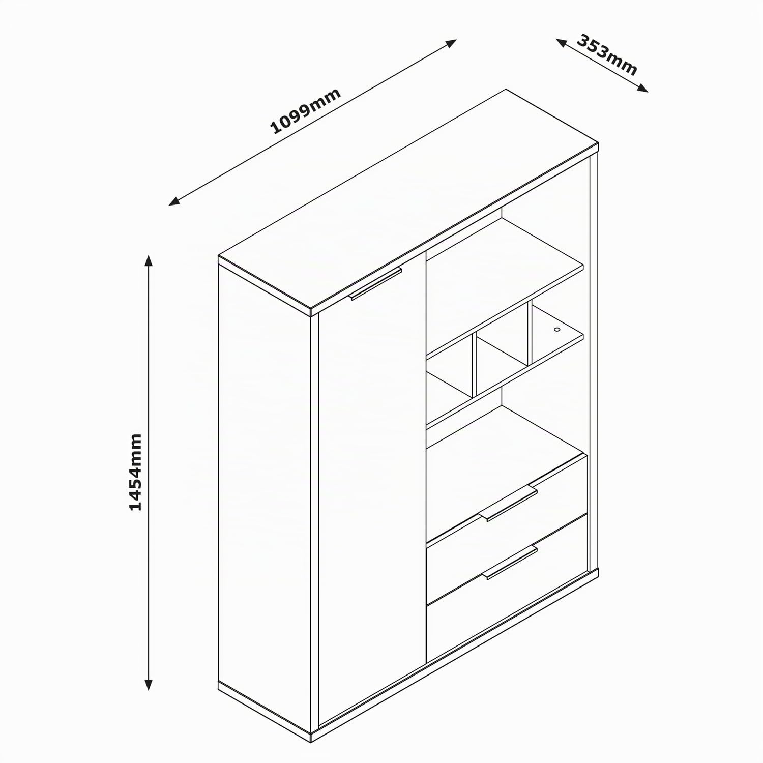 Composad Velata Libreria 1 Anta 2 Cassetti Rovere Grigio 109 cm