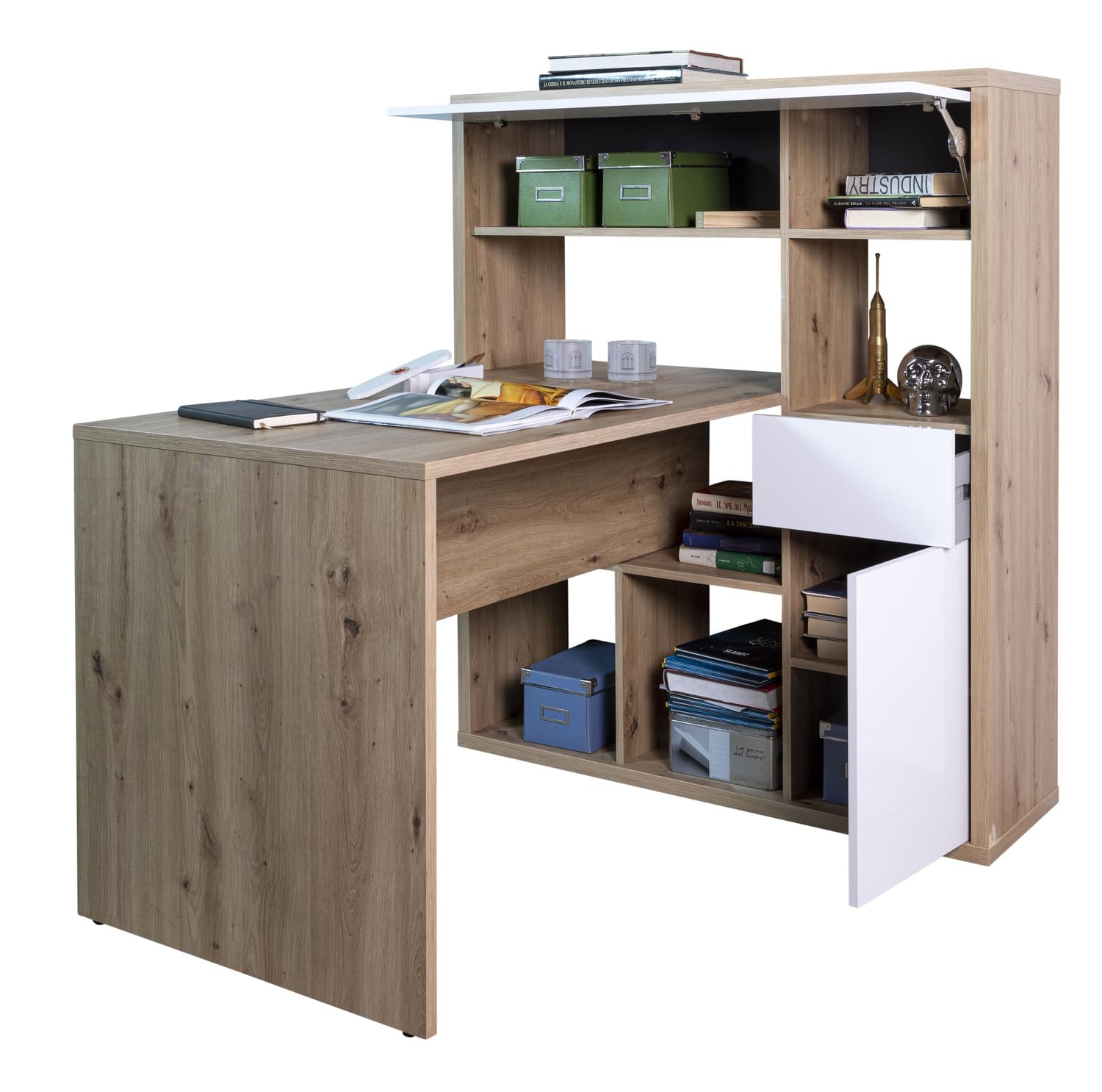 Composad Collegio scrivania con libreria rovere miele-bianco 132,5 cm
