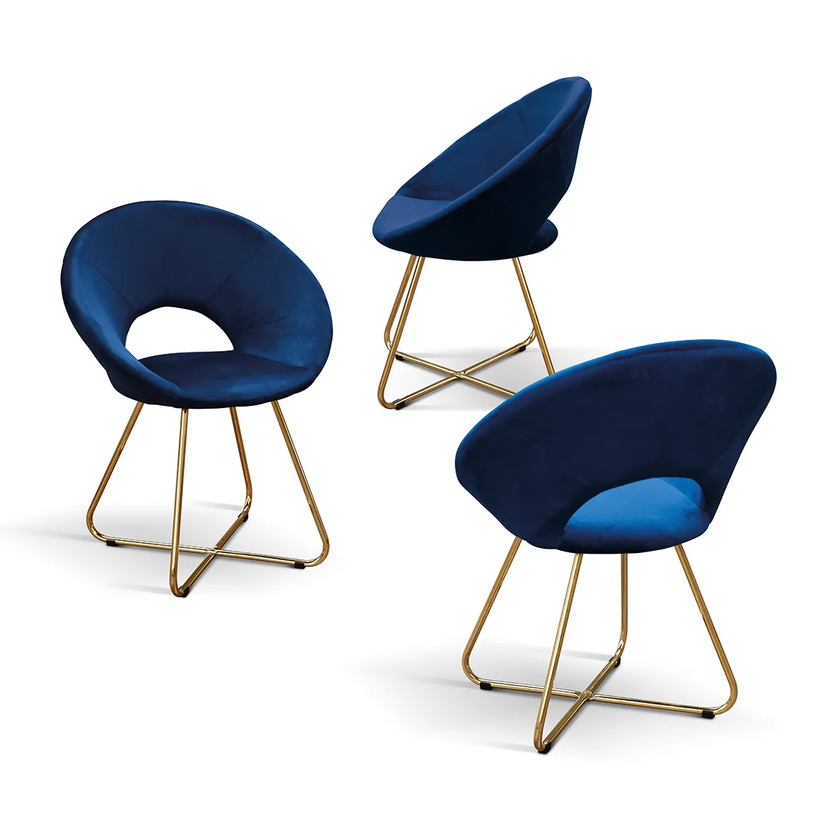 Epocantica set 2 sedie velluto gambe oro imbottite