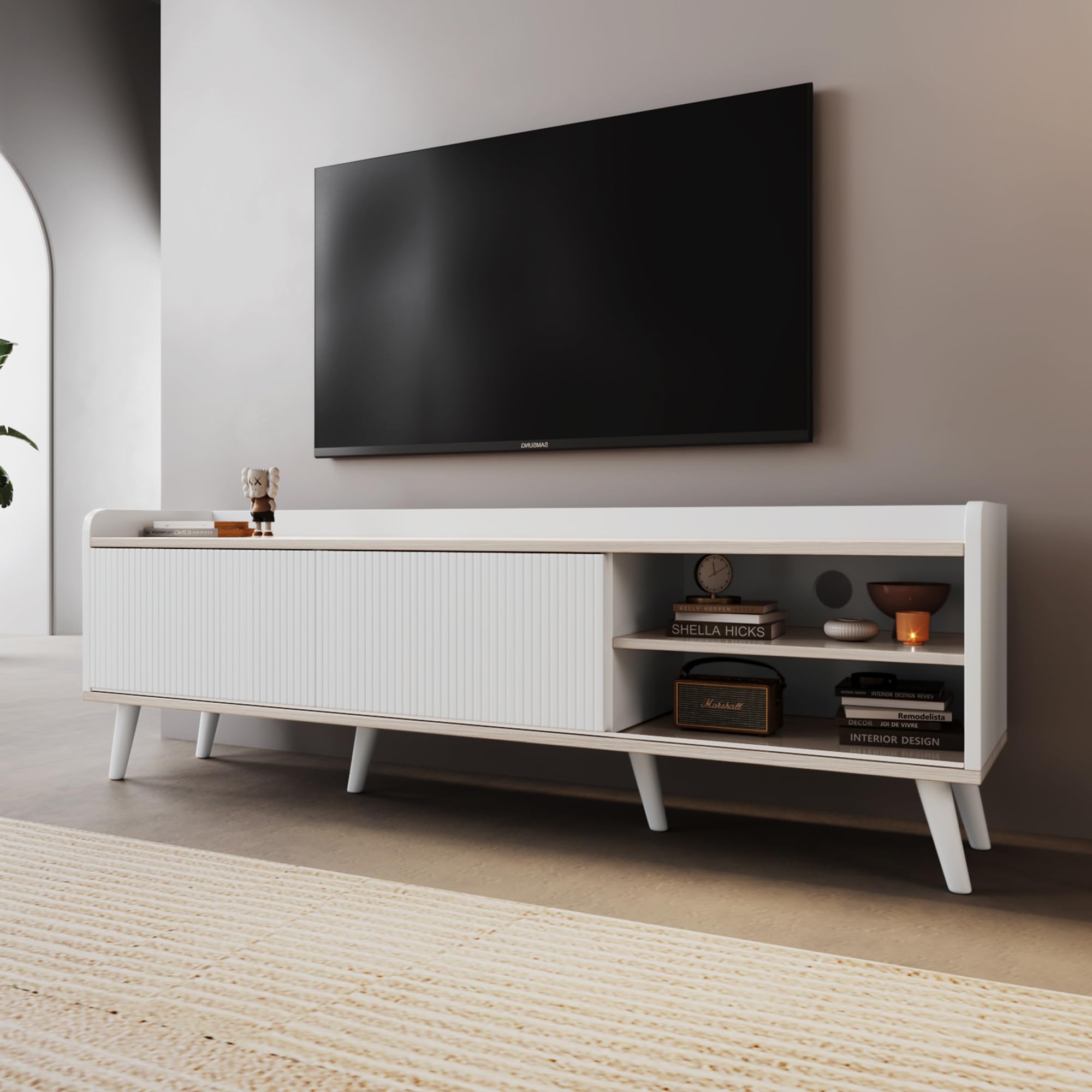 Dolamaní Mobile TV 160 cm Bianco 2 Cassetti Ante Scorrevoli