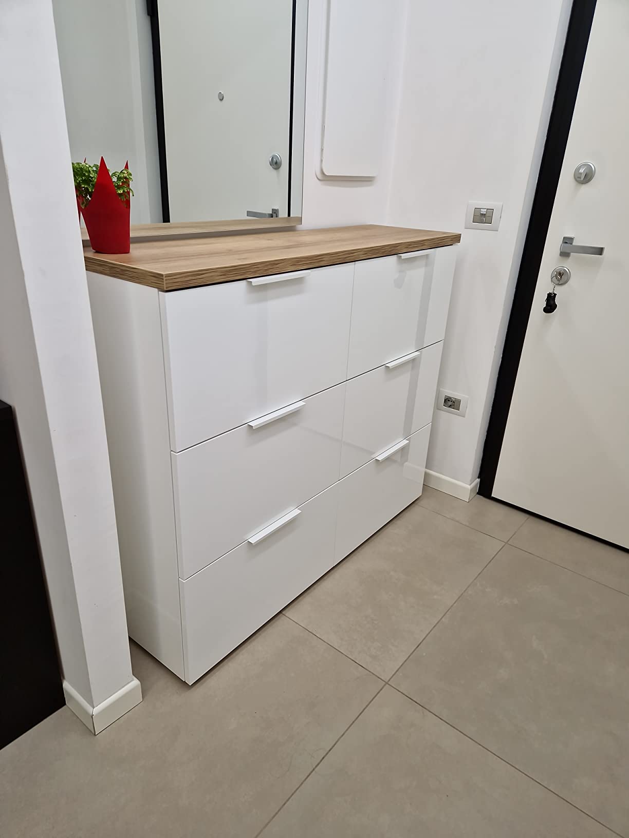 Composad Mundi 6 ribalte scarpiera rovere bianco 120 cm