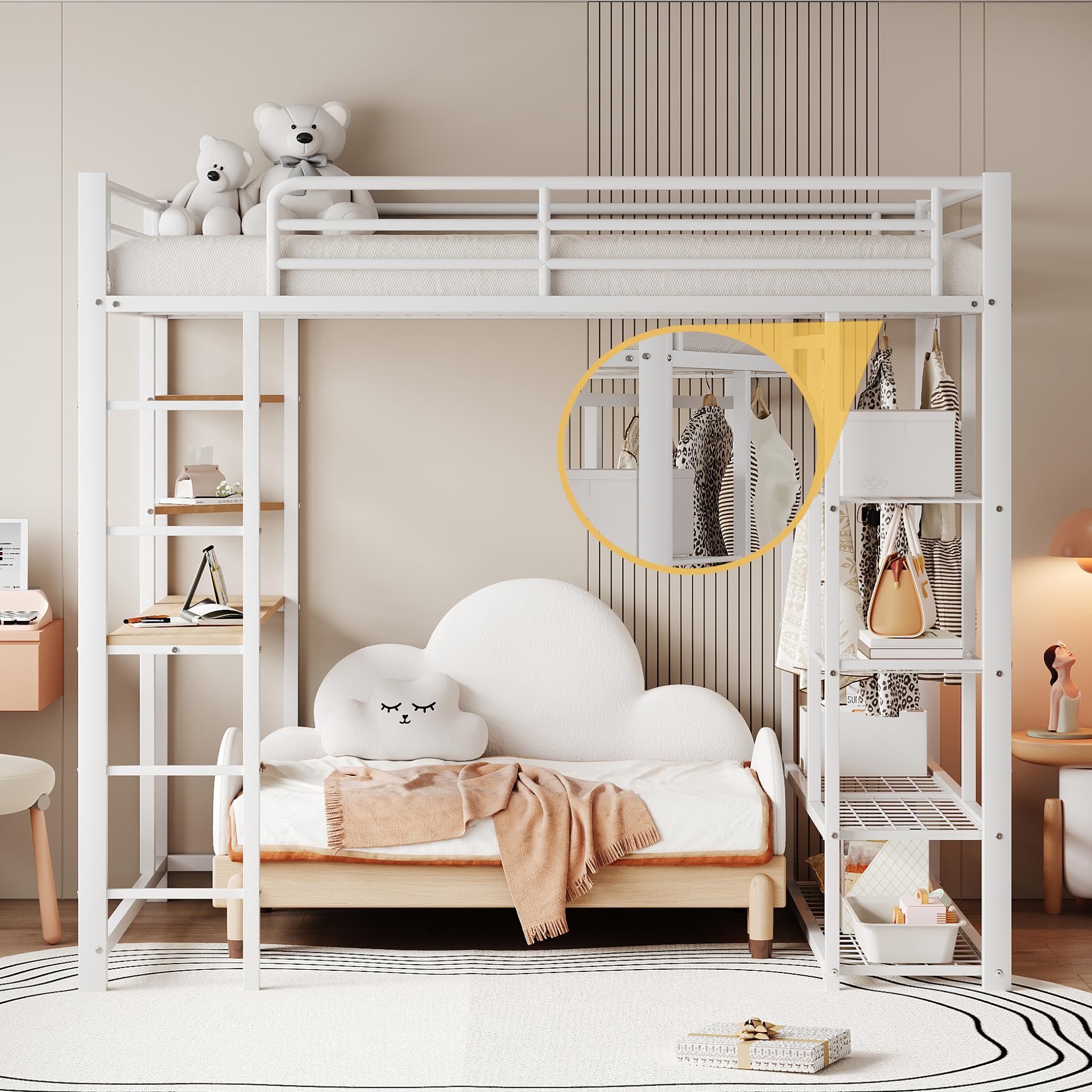 Dolamani Letto a Soppalco 90x200 Bianco con Scrivania