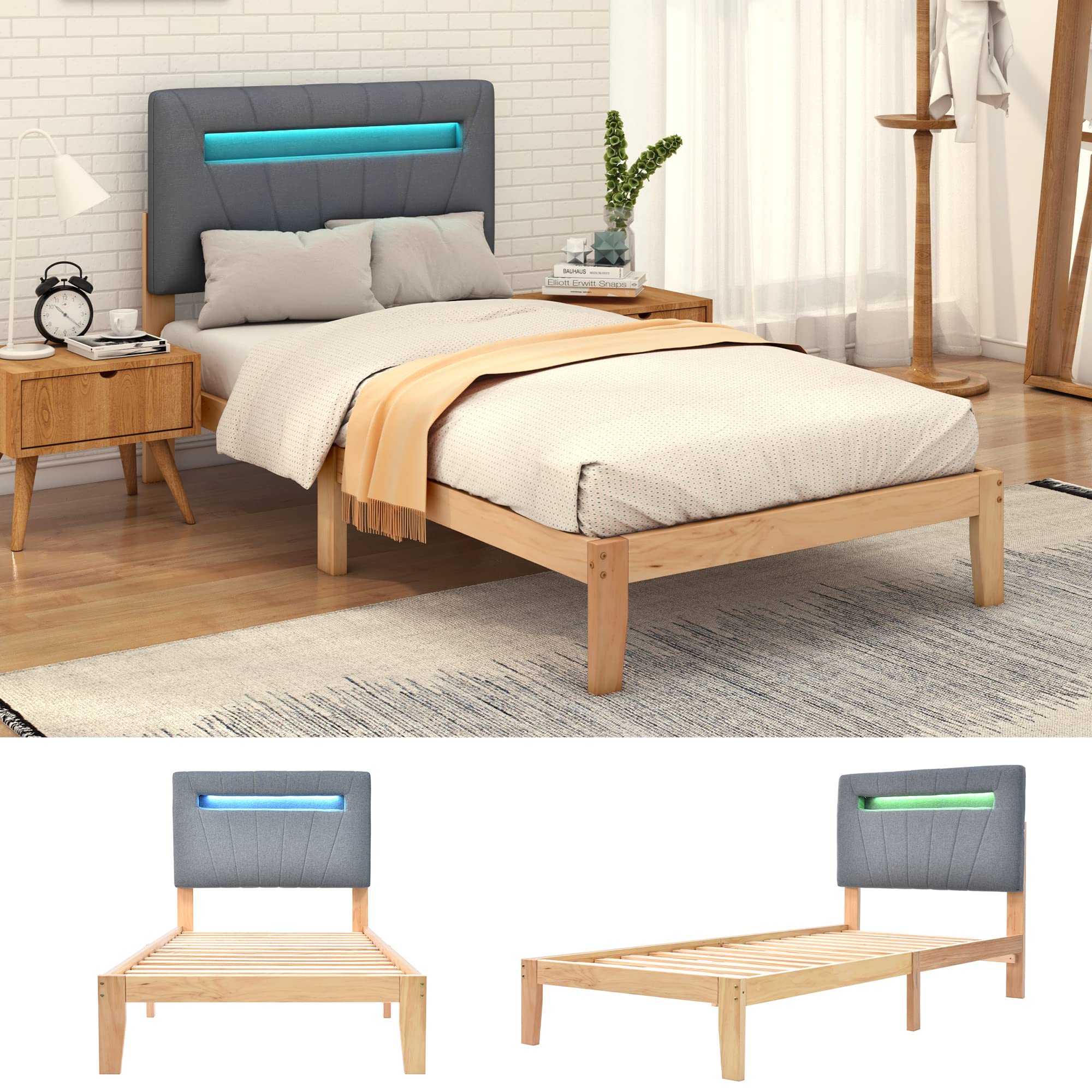 Dolamaní letto singolo 90x200 legno testiera imbottita