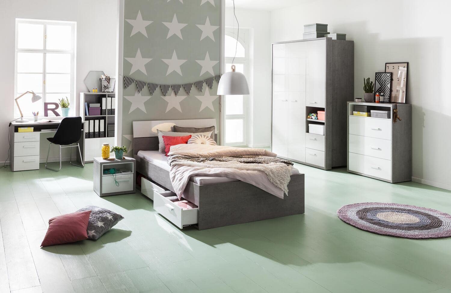 Composad Mi Piace Letto Singolo 2 Cassetti Cemento Bianco