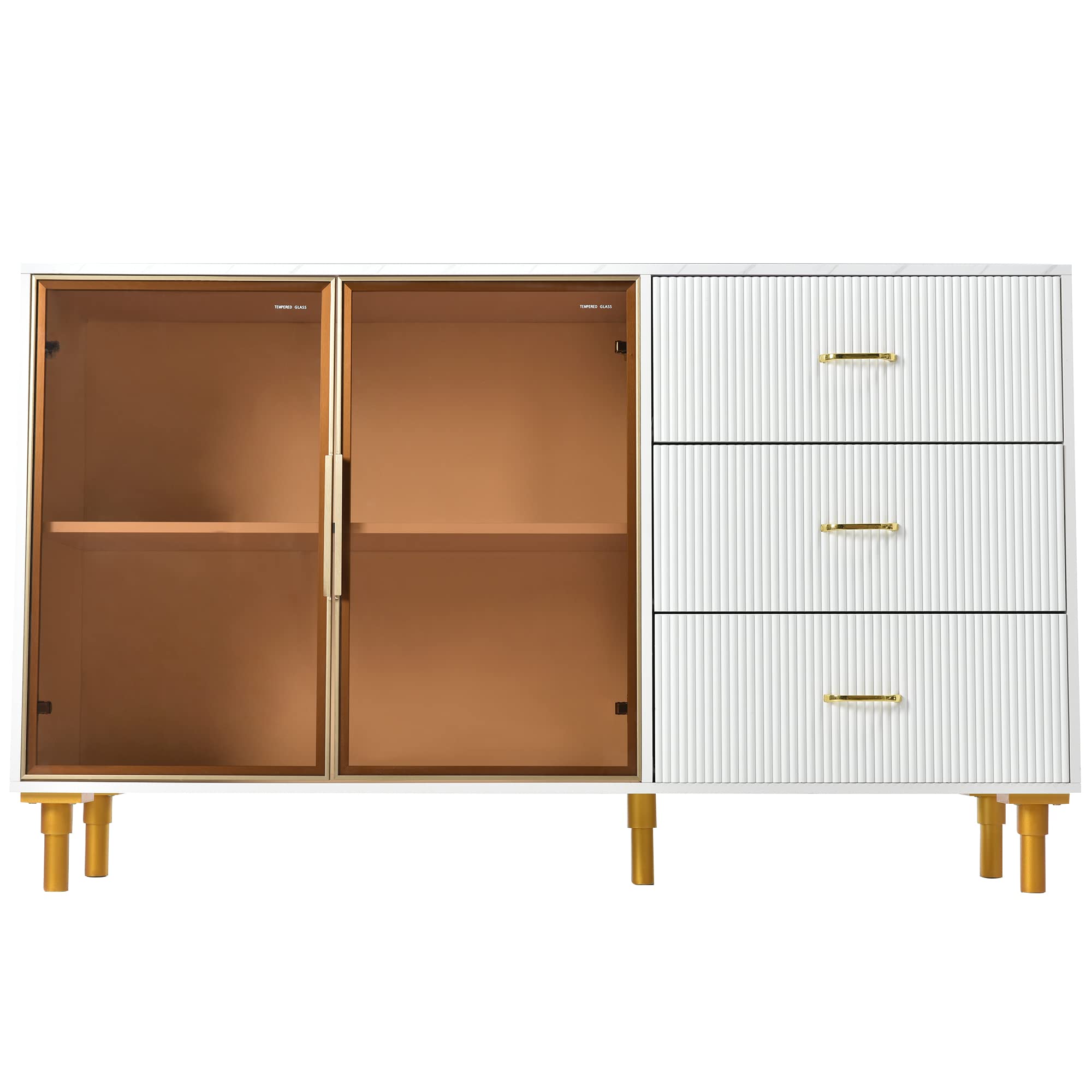 Dolamaní Credenza 150 cm bianca ante vetro marrone 3 cassetti