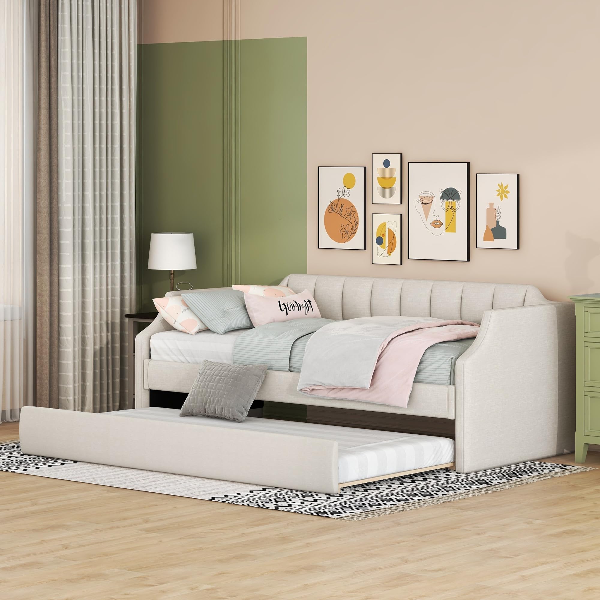 Dolamaní letto imbottito beige 90x200 con letto ospiti